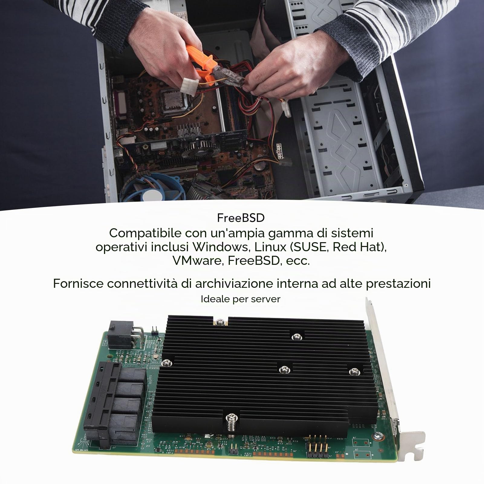 Scheda HBA Controller SAS LSI 9300-16i, Adattatore Bus Host SAS SATA da 12 Gbps a 16 Porte, Espansore RAID PCIe 3.0, Non RAID, per per Linux per VMware per FreeBSD