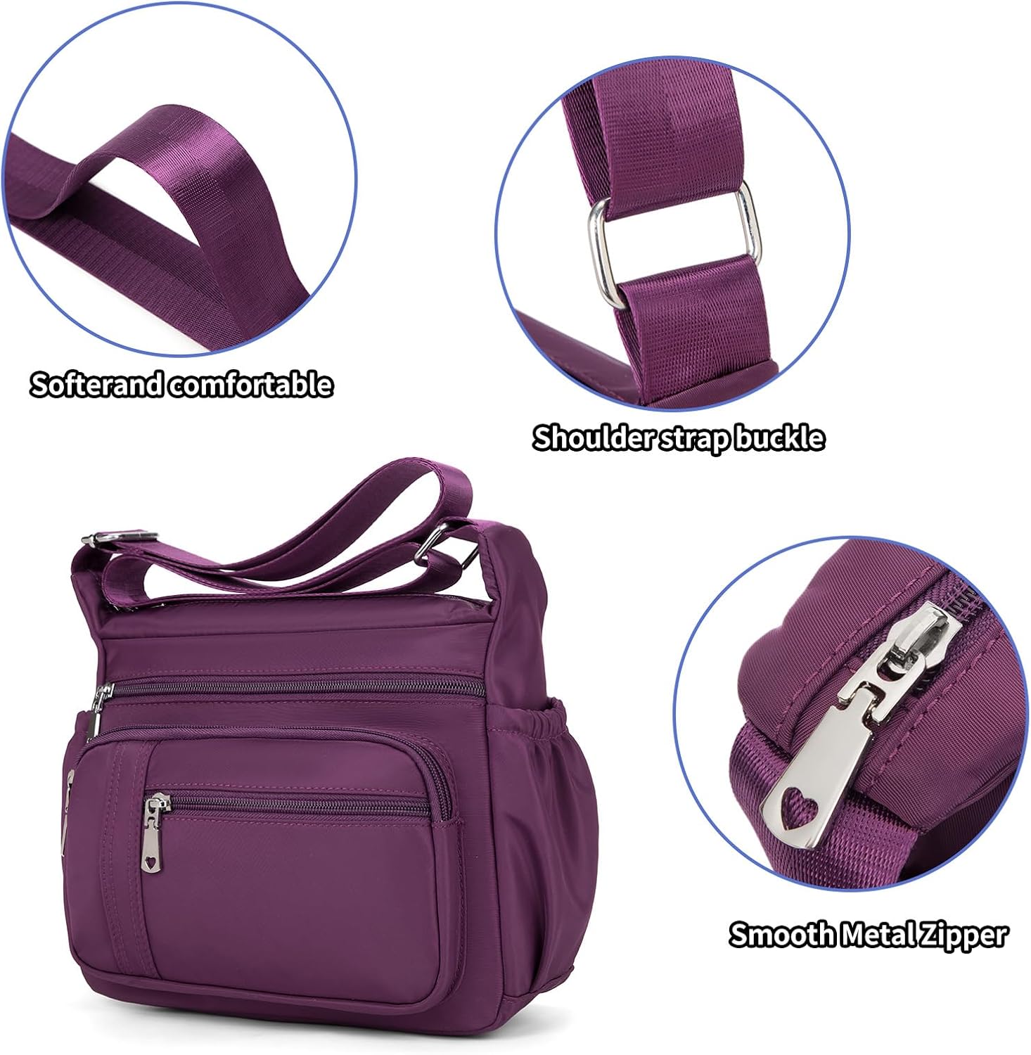 F.FETIVIN Women Floral Shoulder Handbag Roomy Multiple Pockets Bag Ladies Crossbody Lightweight Nylon Travel Purses