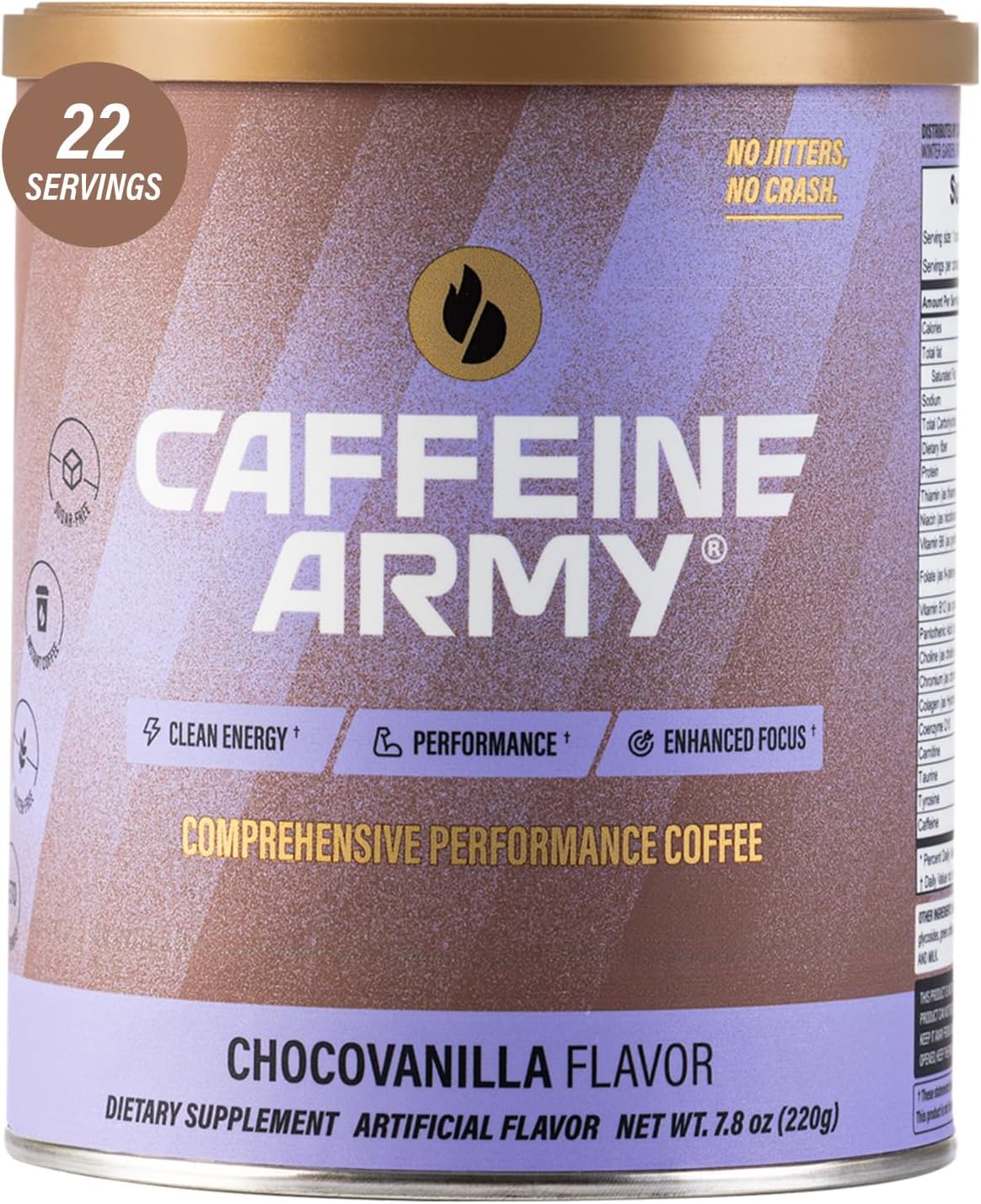 CAFFEINE ARMY ChocoVanilla | Comprehensive Functional Coffee with MCTs, CoQ10, Collagen and Adaptogens: Clean Energy + Supports Daily Attention, No Jitters or Crash (7.8 oz 22 Servings)