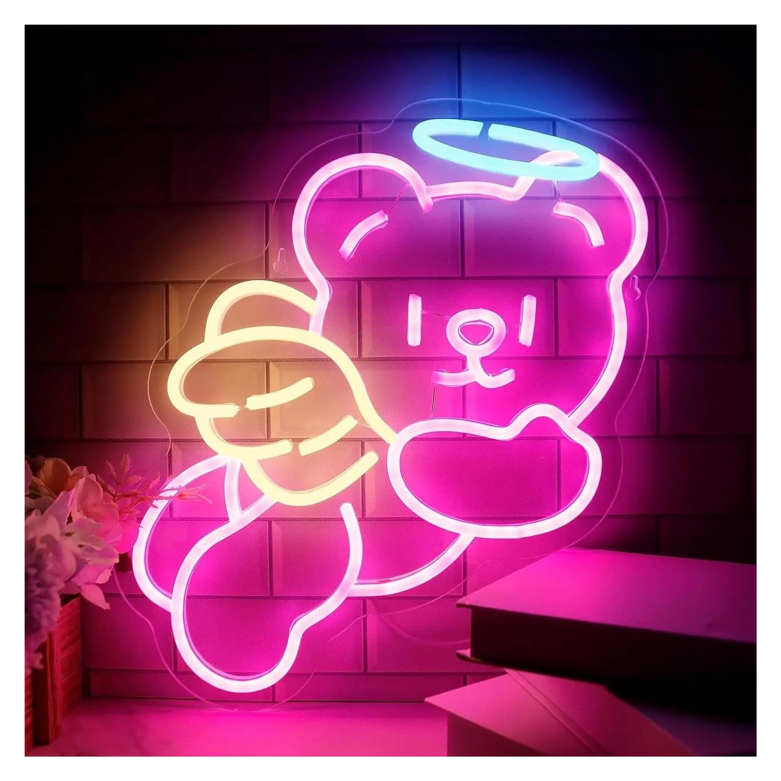 Luz de Diseño de Digital Lindo Oso Letrero De Neón Lámpara De Letrero Regulable Alimentada Por USB Para Pared, Sala De Estar, Fiesta Oficina, Bar Decoración Artística 32cm×38.5cm