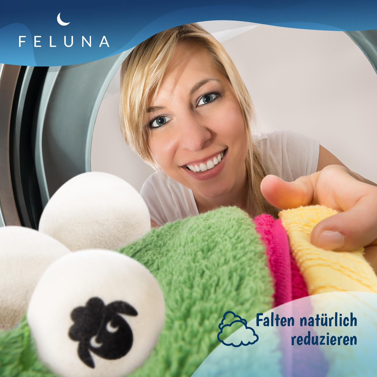 Feluna® Eco Dryer Balls do suszarek bębnowych zestaw 6 sztuk - Naturalny płyn do płukania tkanin wykonany w 100% z wełny owczej -Eco Dryer Balls Kulki do prania do suszarki