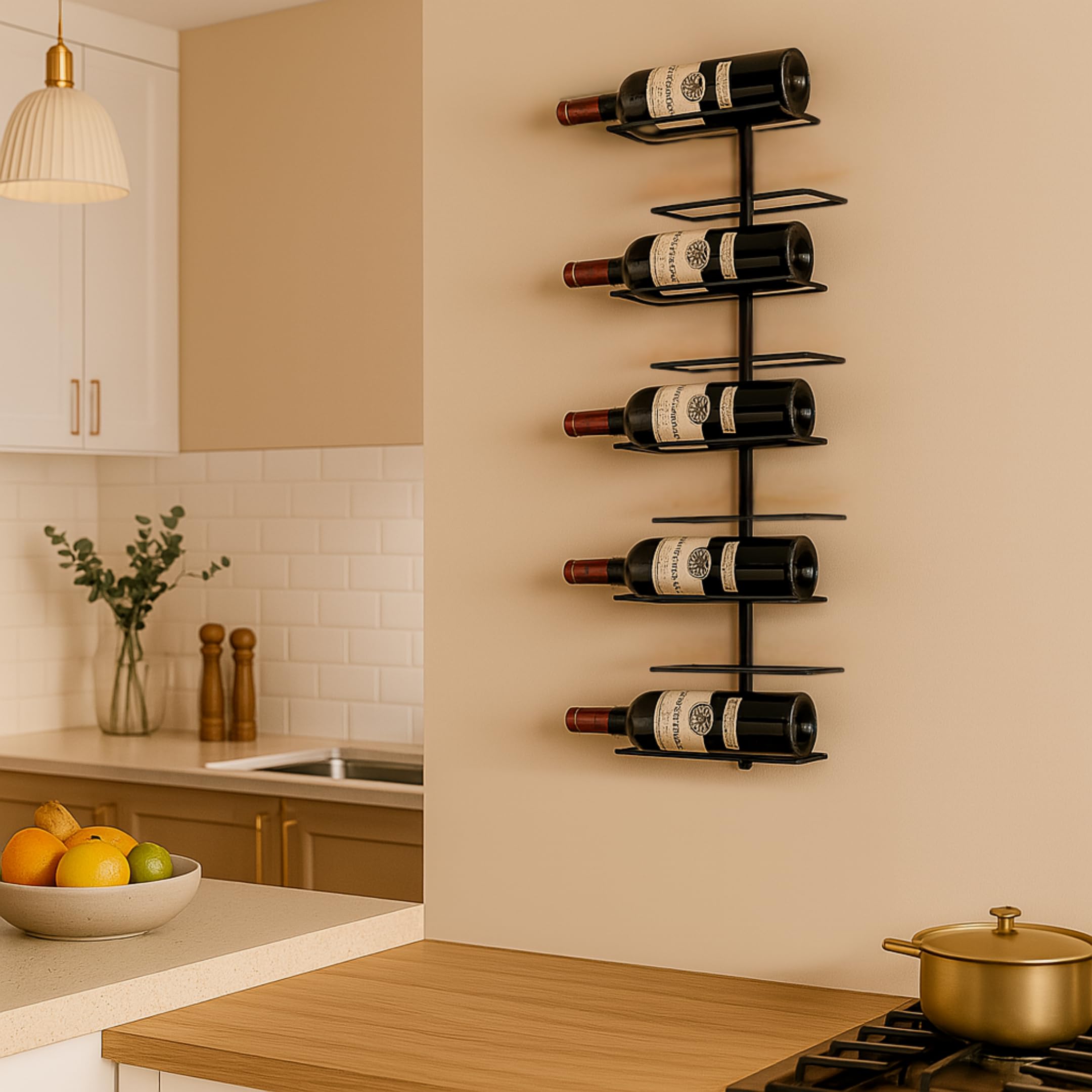 Weinregal Wand Schwarz aus Metall | 9 Flaschen | Modernes Weinregal | Versetztes Wine Rack | Schwarzer Weinflaschenhalter | Flaschenregal Wand