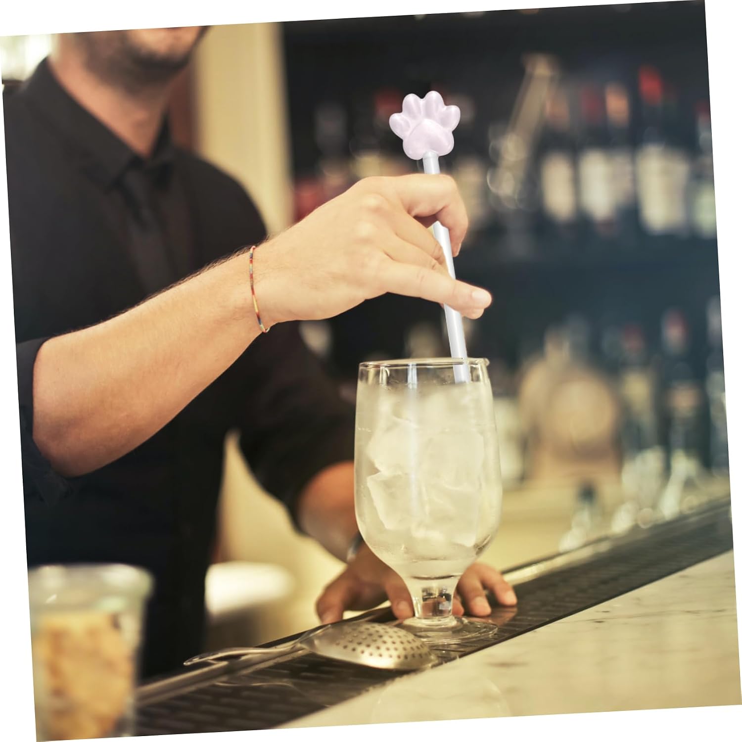 Cabilock 6Pcs Transparent Long Handle Glass Cat Claw Swizzle Sticks Assorted Stirrer Rods for Mixing Beverages Iced Tea Coffee and Lemonade