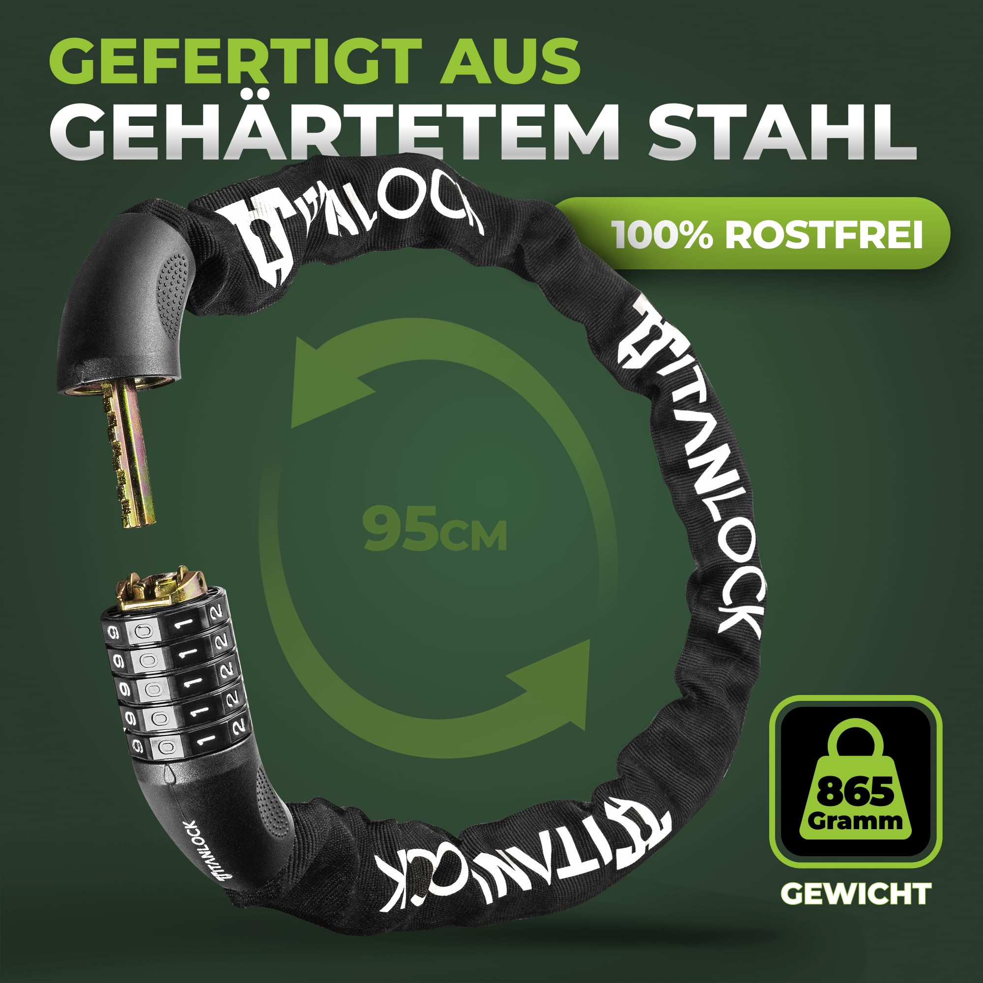 Fahrradschloss Kettenschloss Diebstahlsicher [REFLEKTIEREND] + Leichter Transport Rostfrei Sicherheitsstufe 7/10