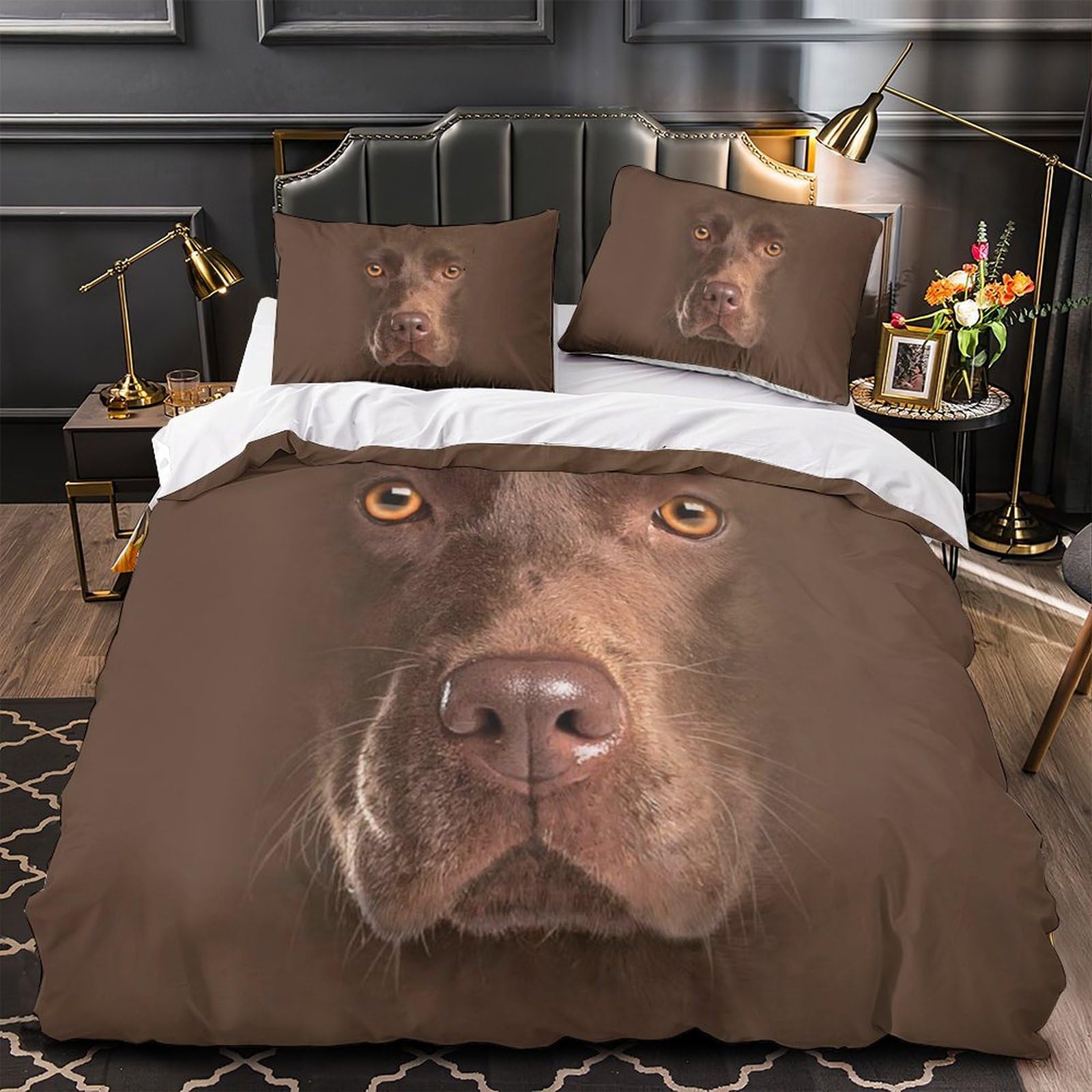 Housse de couette Labrador 3D avec 2 taies d'oreiller lit Super King 260x220cm