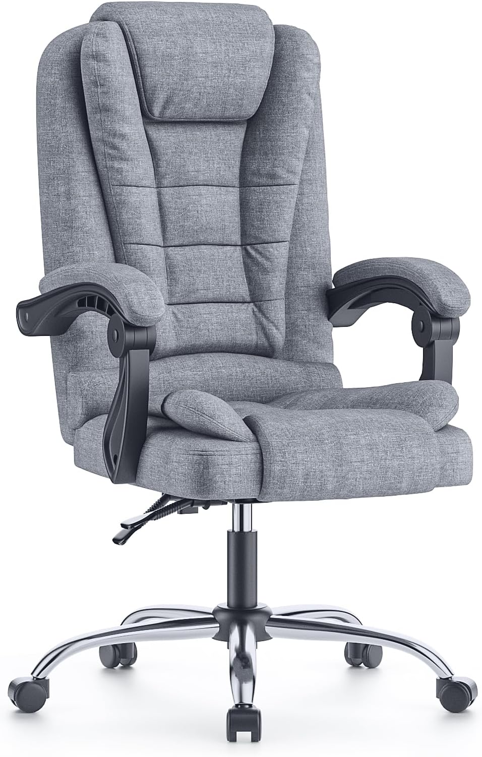 Executive Office Chair High Back Desk Chair with Spring-Packed Seat Ergonomic Recliner Computer Chair Gaming Chair with Tilt Function Heavy Duty for Home Office Working (Grey Fabric)