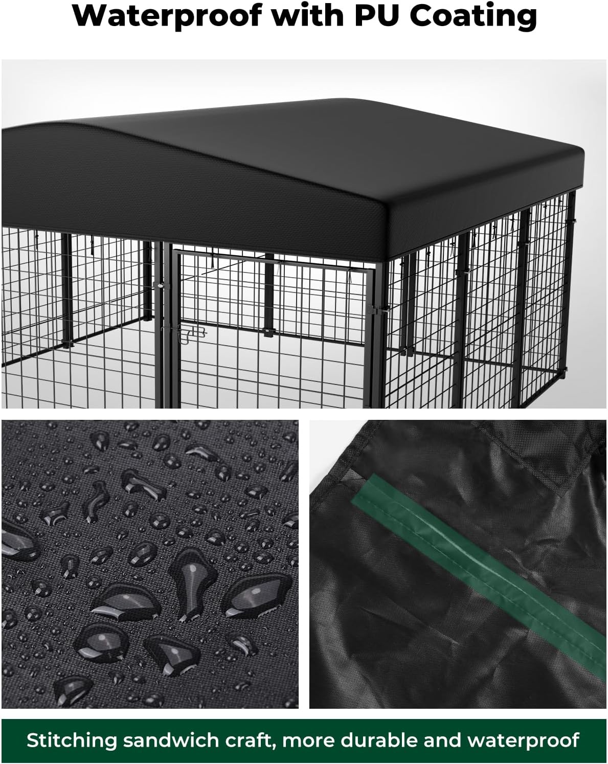 PawGiant Outdoor Dog Kennel Cover Replacement,420D Waterproof UV-Resistant Cover for 10x10 ft Large Dog Enclosure