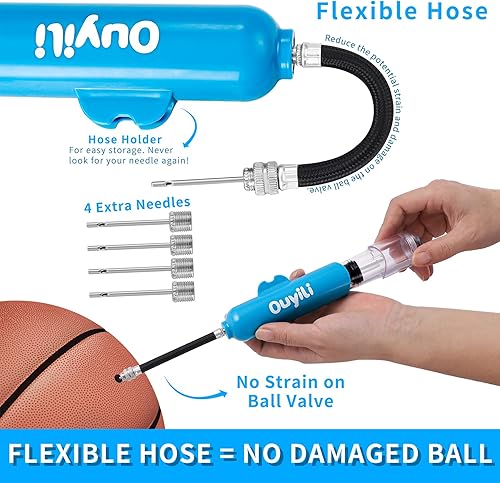 Miniatura 6 de ouyili Kit de bomba de bola deportiva, bomba de aire portátil de doble acción inflable de doble acción perfecta para pelotas de baloncesto, pelotas