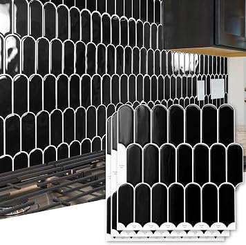 Art3d 10-Sheet Peel and Stick Kitchen Backsplash Tile, Vinyl Stick On Wall Tile Sticker for Bathroom Laundry Room Back Splashes, 12"x12" Black