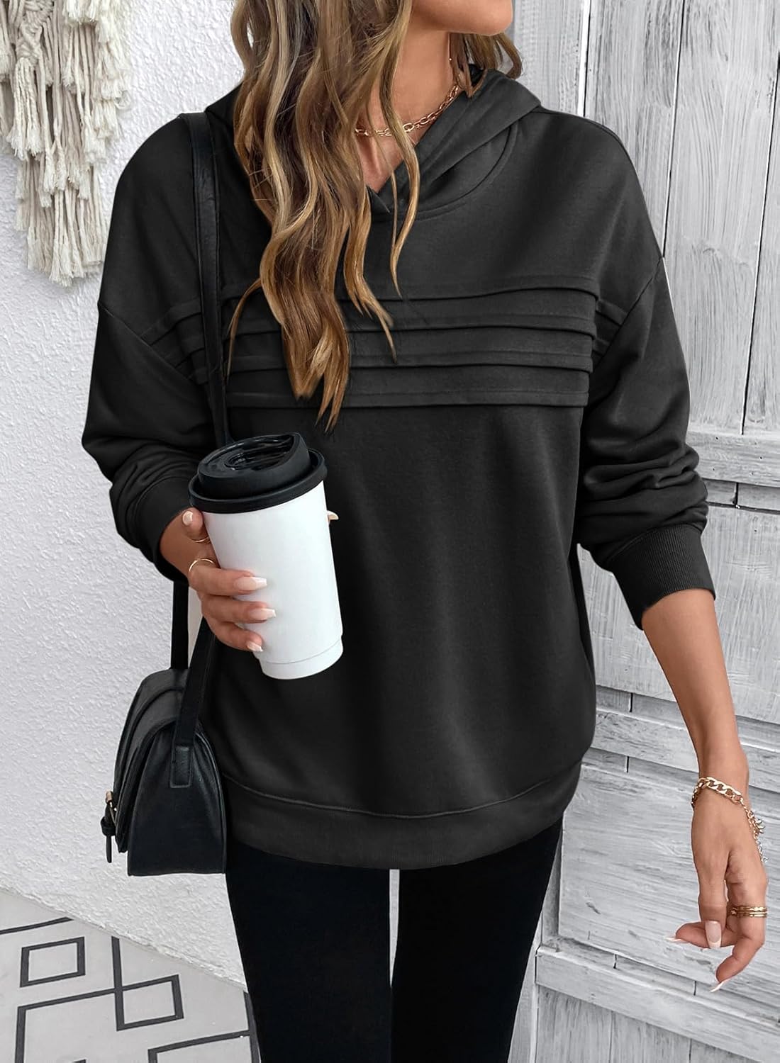 SHEWIN 2025 Womens Hoodies Pleated Sweatshirt Fall Lightweight Pullover Tops - Image 4