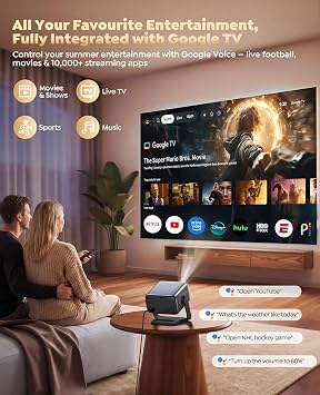 Smart 4K Projector [Google TV Stick Built-in & 360 Stand] with WiFi 6, Bluetooth 5.3, HDR10, 30W Hi-Fi, AI Auto Focus, Outdoor Portable Short Throw Movie Projector for Home Theater Bedroom Ceiling