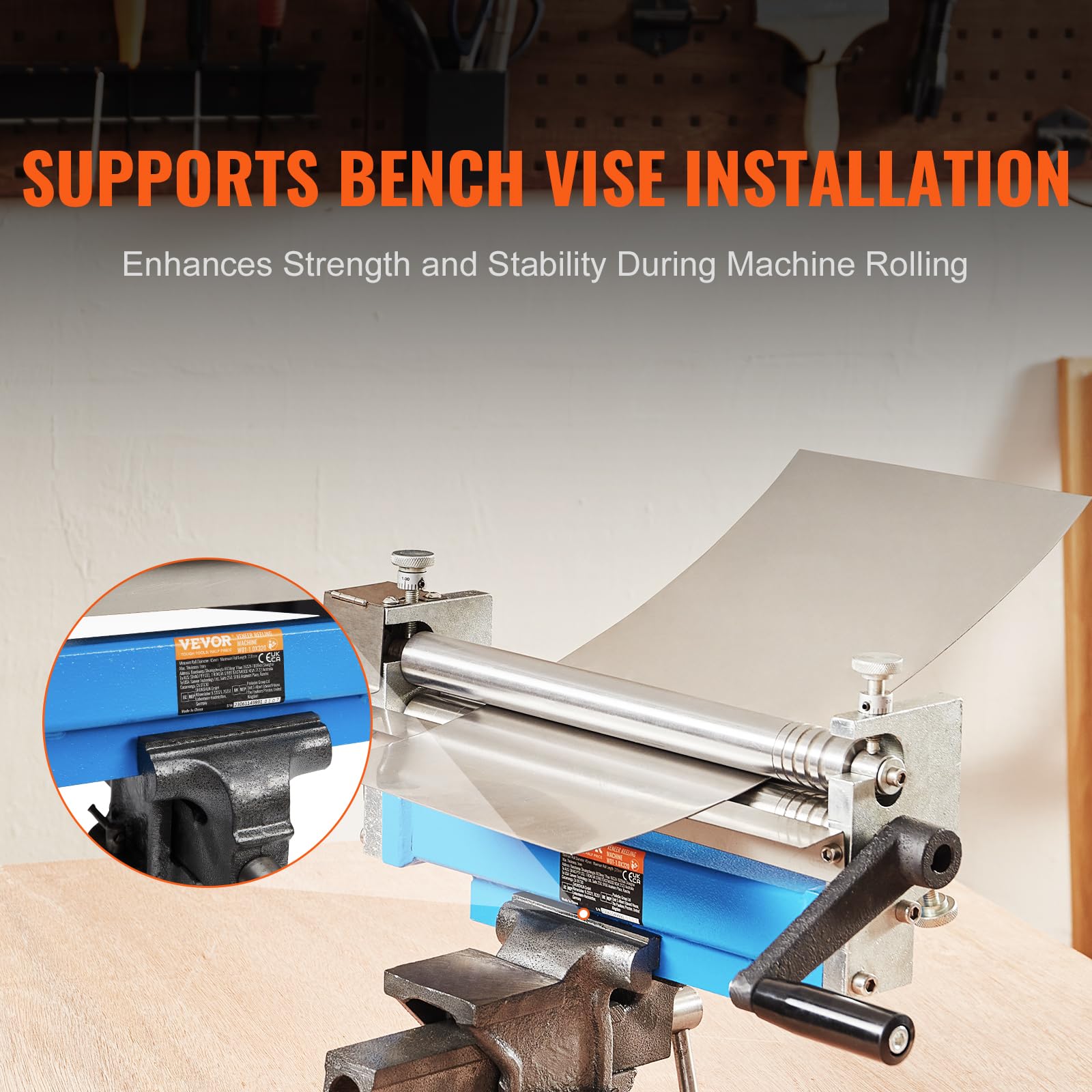 VEVOR Dobladora de Rollos 320mm Máquina Dobladora de Chapa 30mm Calibre 20 con 2 Rodillos Extraíbles Máquina Laminadora para Chapa de Acero con Bajo Contenido de Carbono, Cobre, Aleación de Aluminio