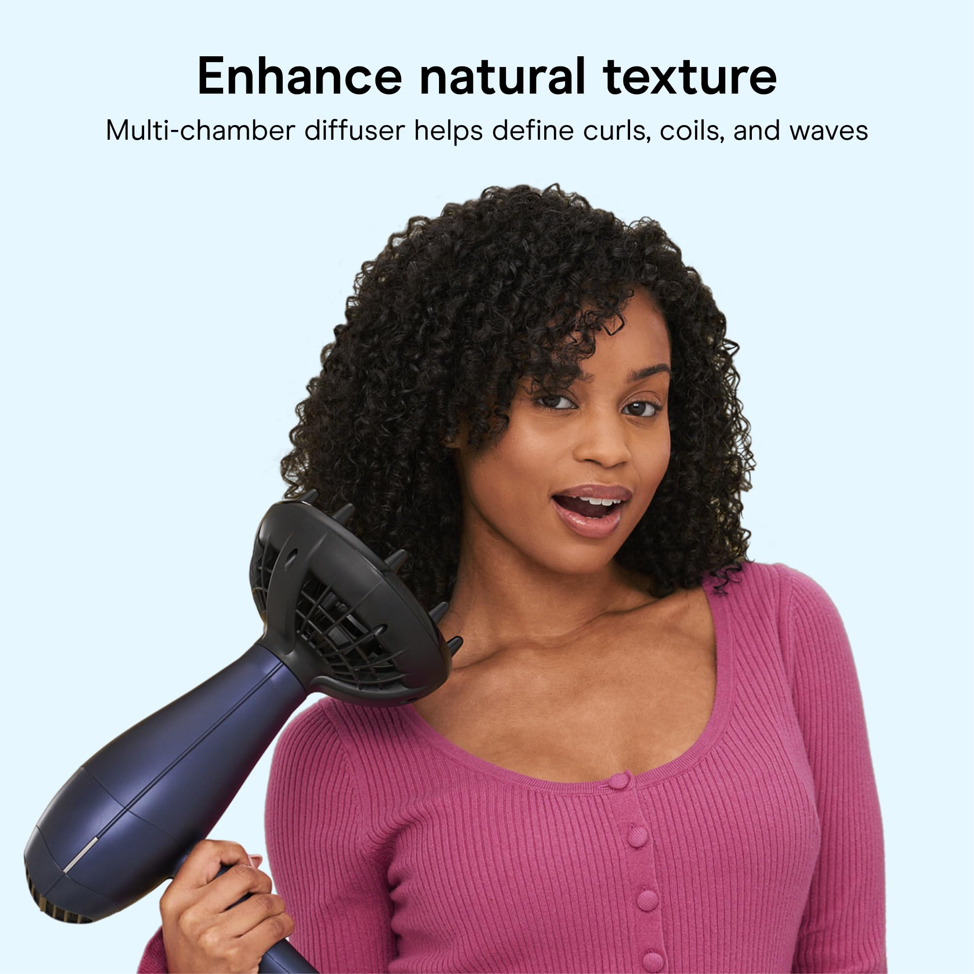 Conair Hair Dryer with Multi-Chamber Hair Diffuser Attachment Dark Blue | 1875W blow dryer for curly coily and wavy hair ionic and ceramic technology help reduce frizz and protect curls product thumbnail 7