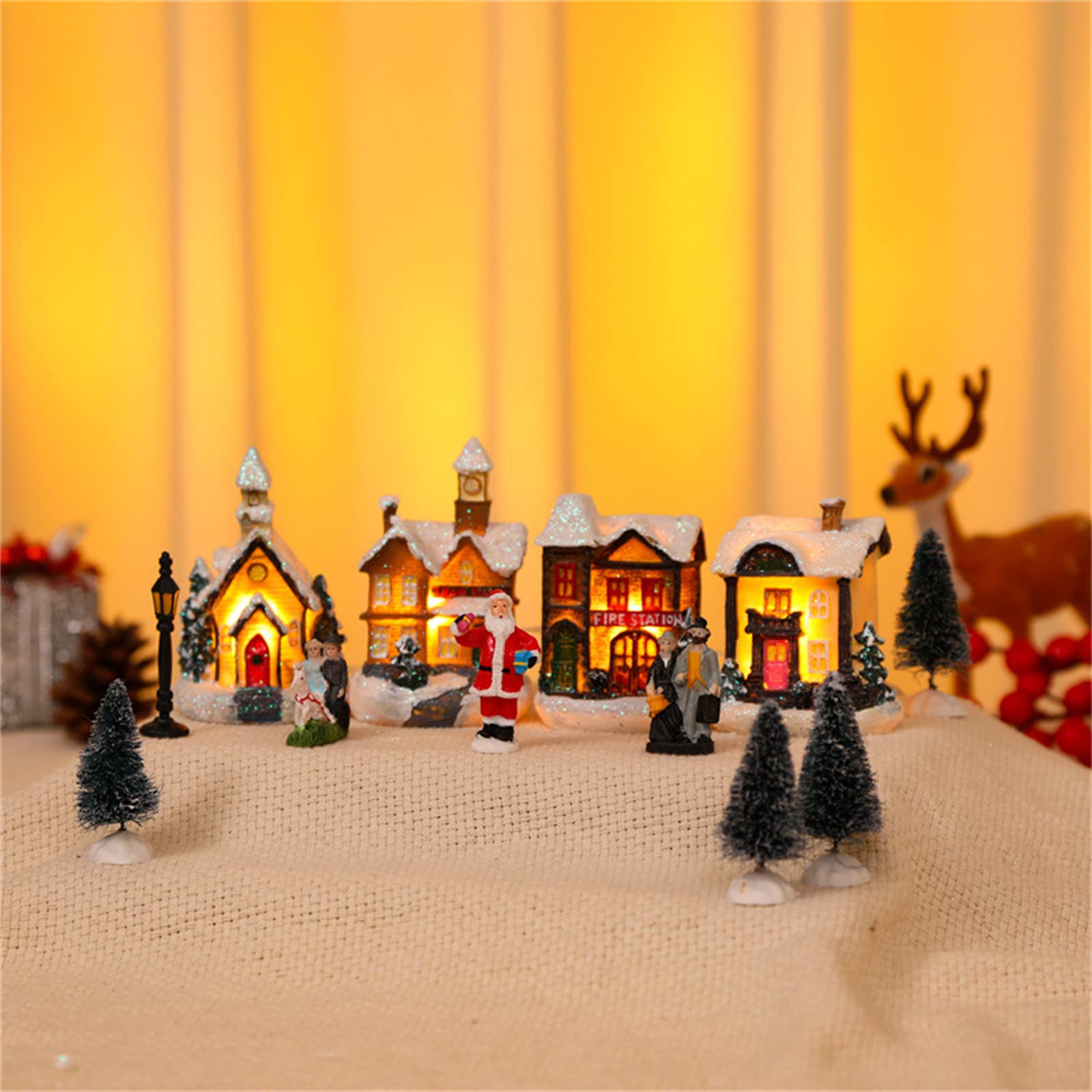 Casa illuminata a Batteria Natale Cabina Luminosa Decorazioni Natale per la casa Ornamenti da Tavolo Fai-da-Te Regali Capodanno per Bambini Decorazione della Finestra della casa Luminosa