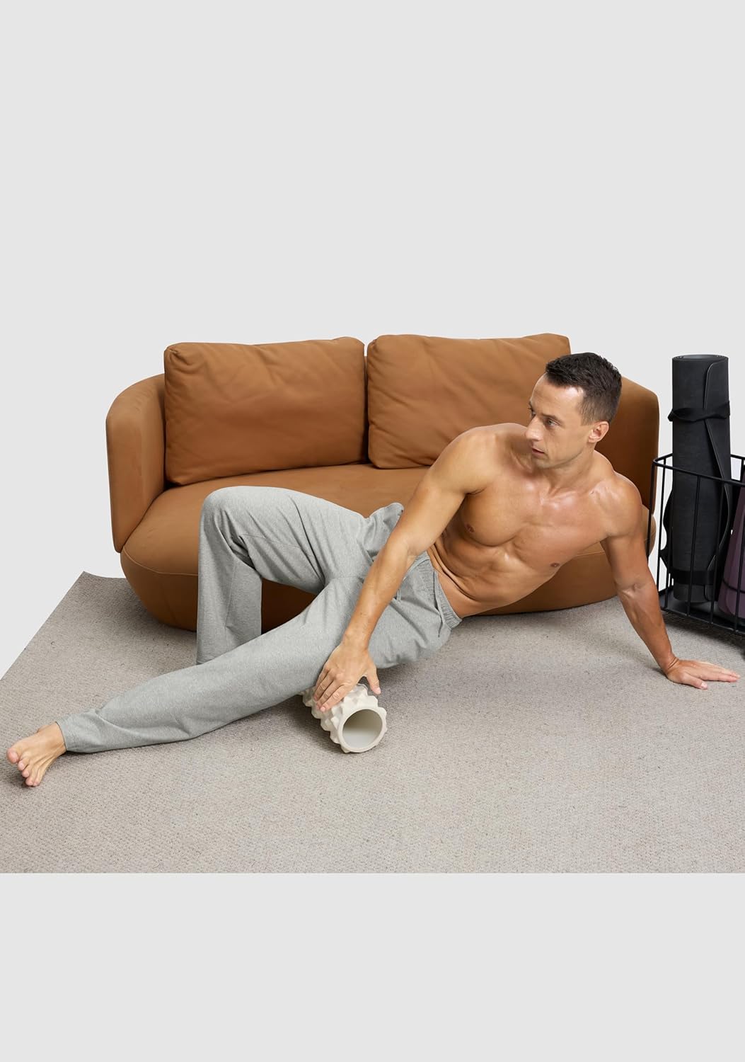 Soothfeel Men's Cotton Sweatpants with Zipper Pockets Open Bottom Yoga Pants Straight Leg Casual Athletic Lounge Sweat Pants, Light Grey S - Image 3