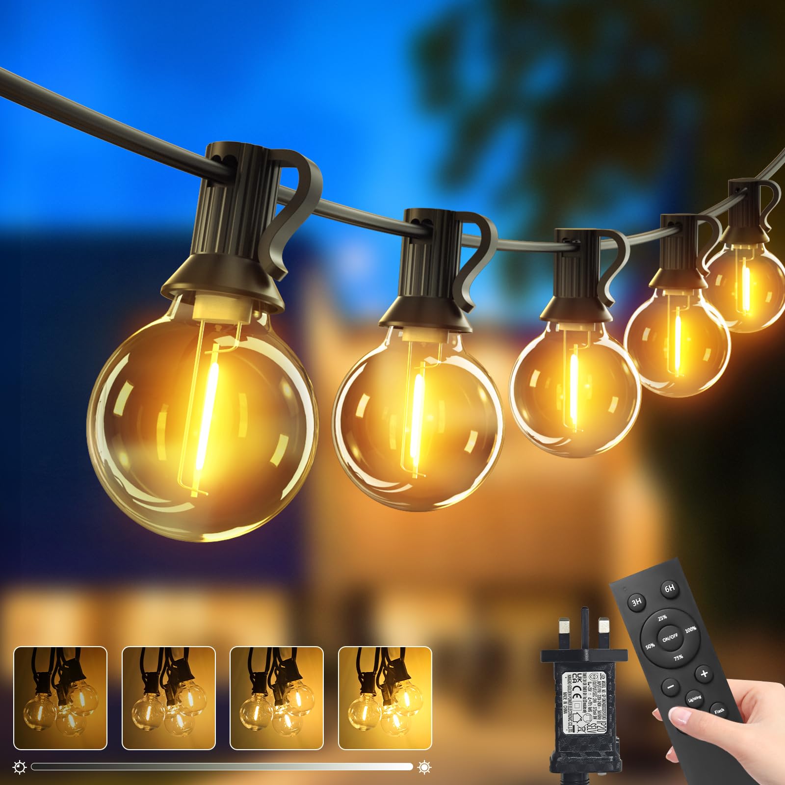 btfarm 30M/100FT Outdoor Festoon Lights Mains Powered with Remote