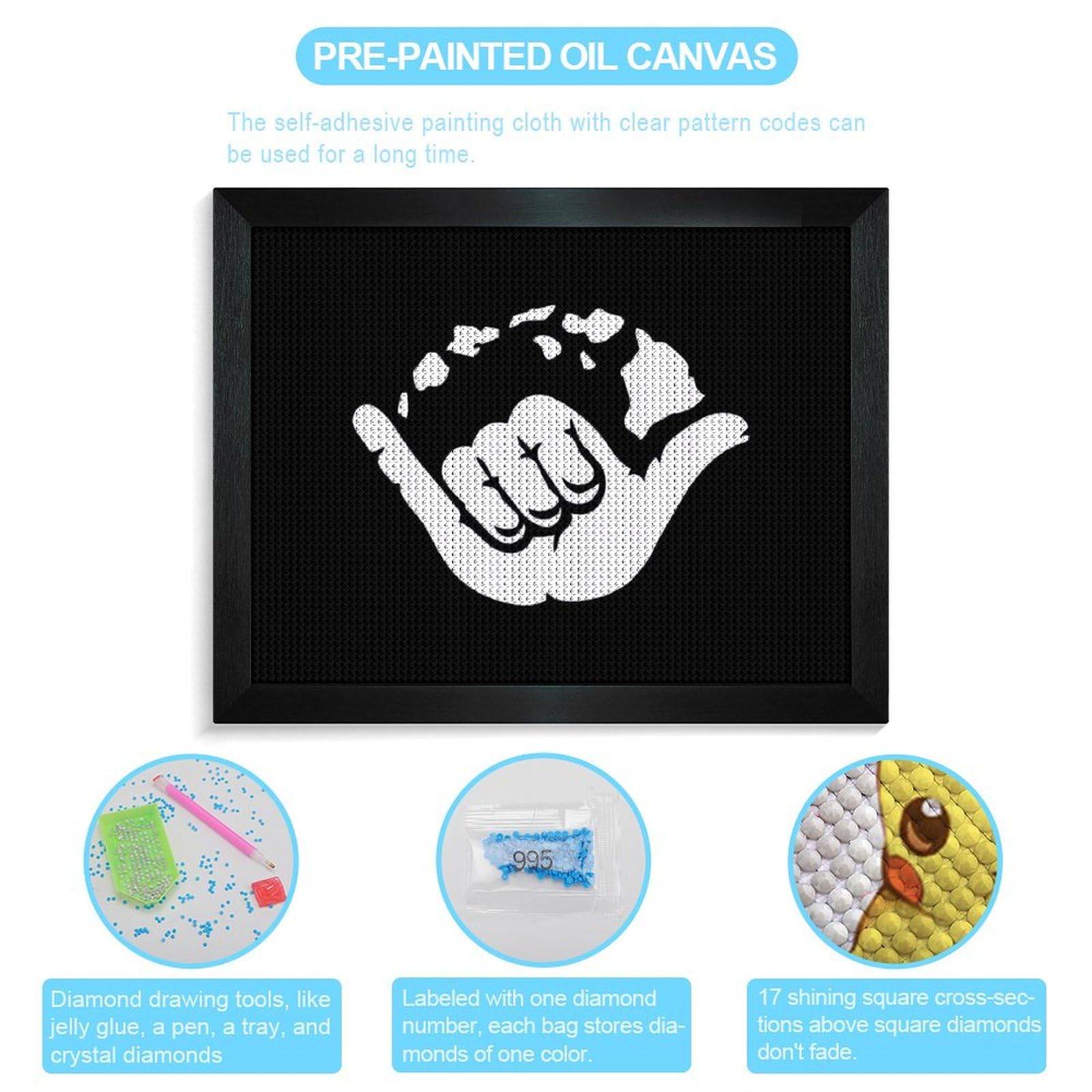 Cmagnifico Kit de peinture diamant à faire soi-même avec cadre, Aloha Hand Hawaï rond pour décoration murale de la maison, 40 x 50 cm