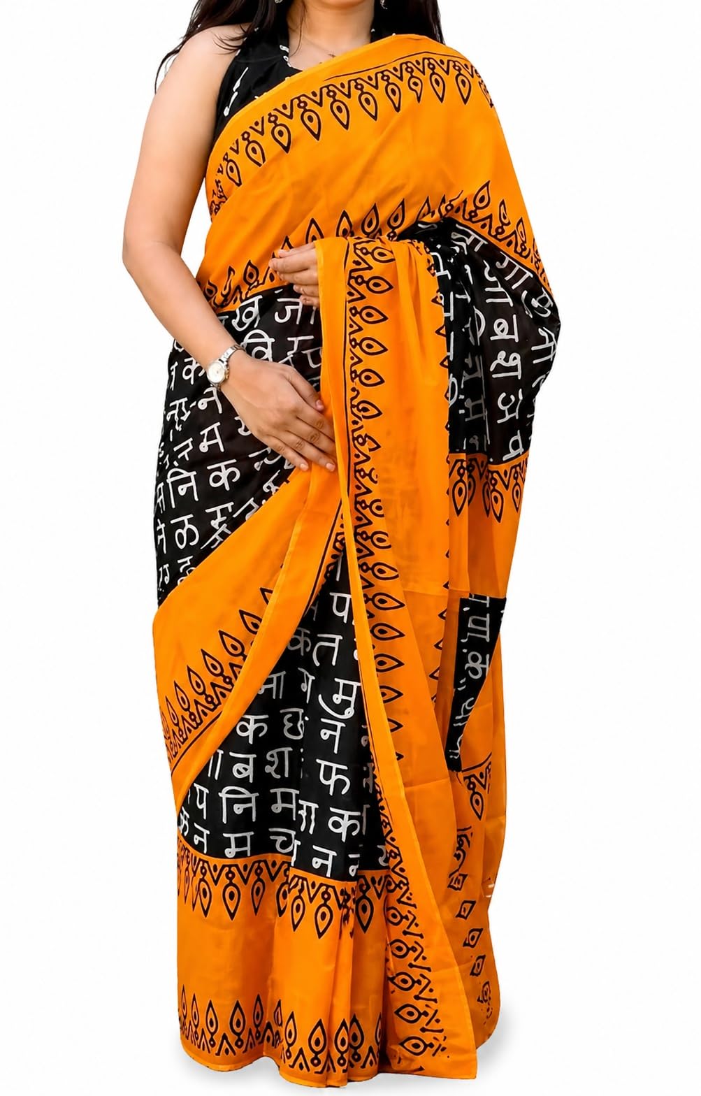Women’s Ready to Wear Printed Saree with Unstitched Blouse Piece – Pure Cotton Lightweight Easy Draping Daily Wear Saree (Black)-picture-36