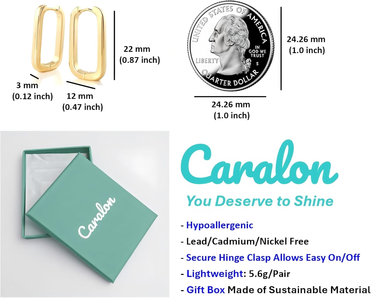 Small Gold & Silver Huggie Hoops for Women:Rectangle,Paperclip,Teardrop,U-Shape,Horseshoe, Square,Trapezoid,Oval&Cross Designs,Champagne&White Gold Plated Pave CZ,Hypoallergenic Daily Earrings - Image 3