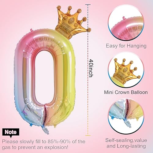 Miniatura 21 de Globo de 40 pulgadas con degradado arcoíris número 1 y corona pequeña para decoraciones de fiesta de cumpleaños, decoraciones de fiesta de primer