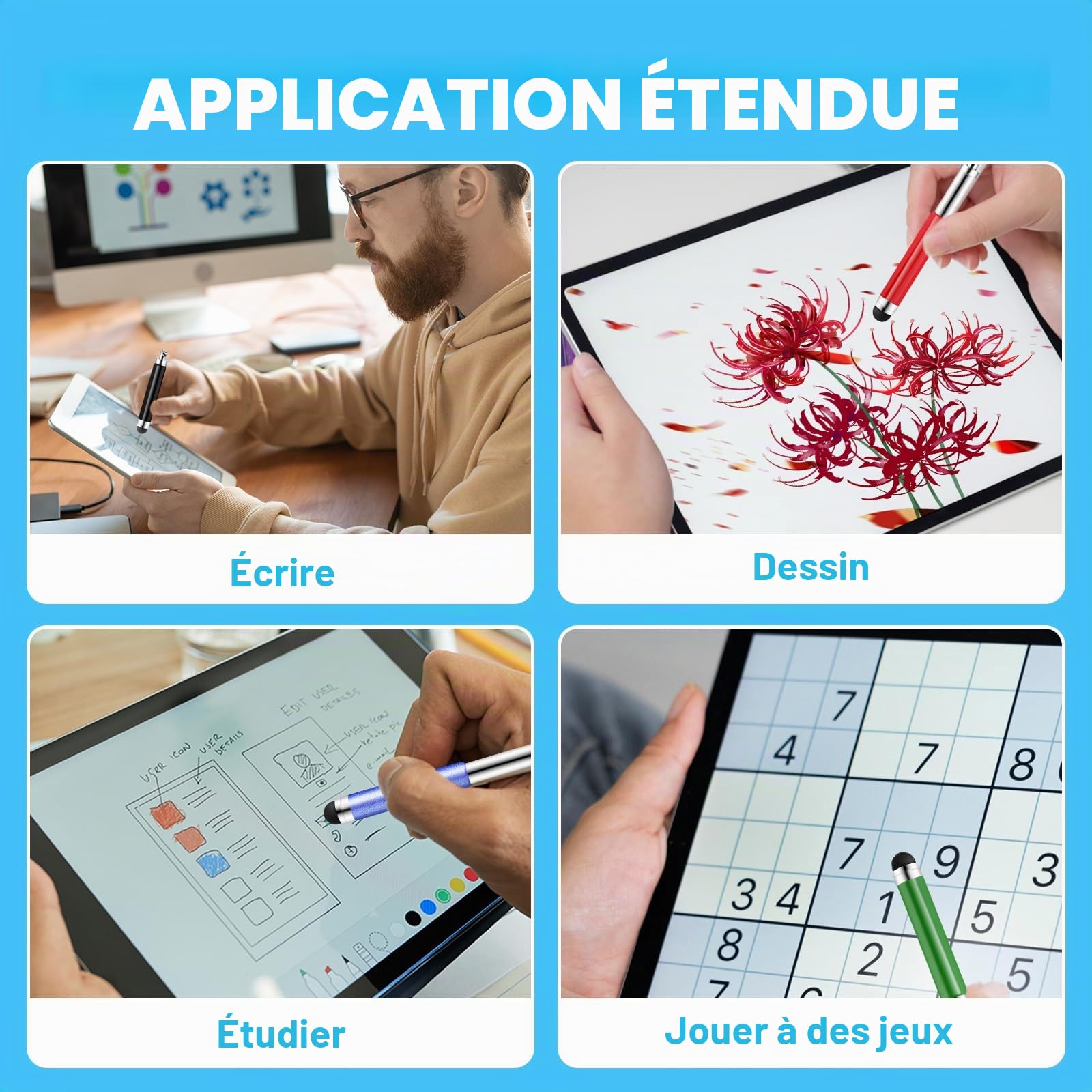Lot de 10 mini stylets de haute précision pour écrans tactiles pour tous les smartphones, téléphones portables, tablettes et appareils à écran tactile universels
