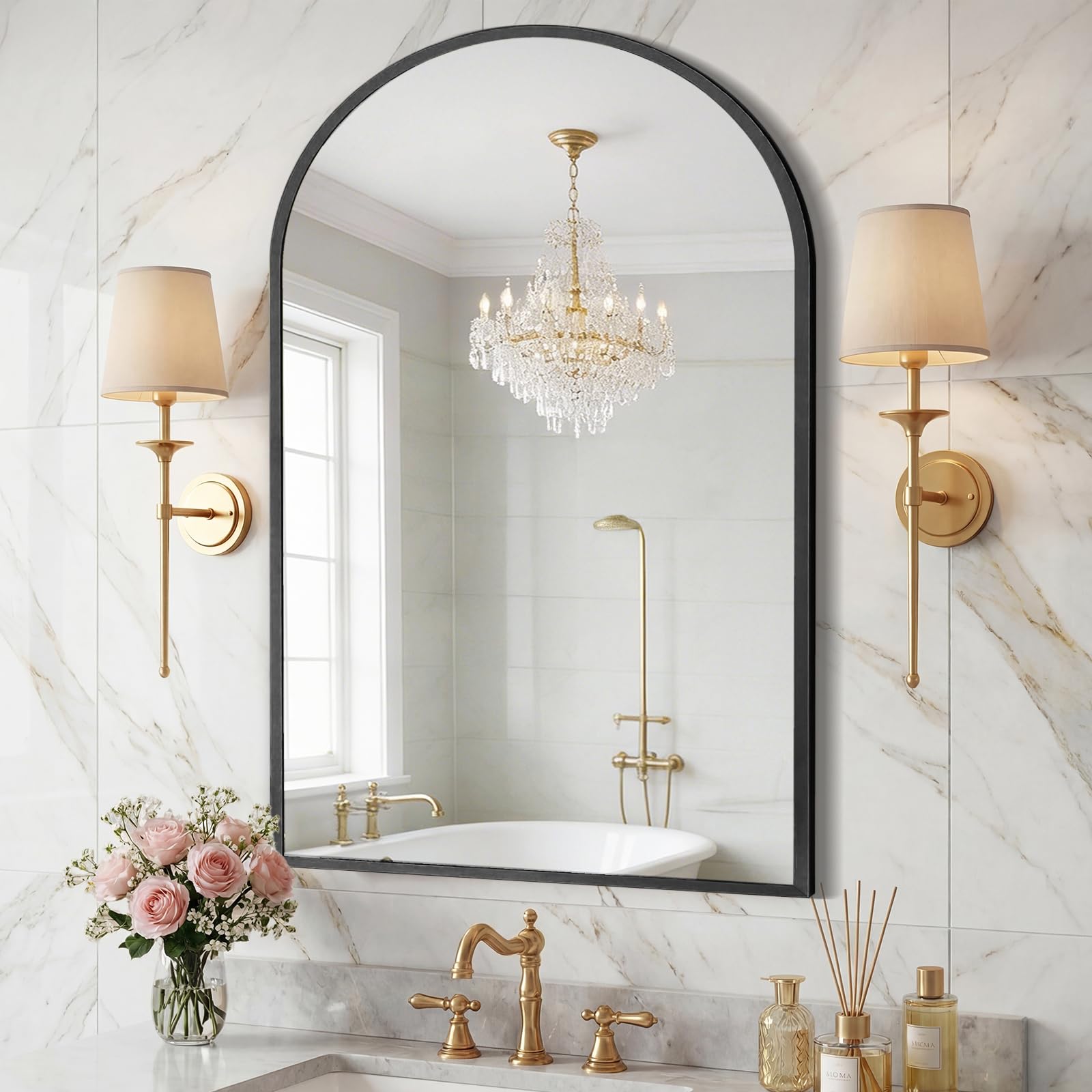 Sweetcrispy 24"x36" Arched Bathroom Mirror, Bathroom Mirrors for Over Sink