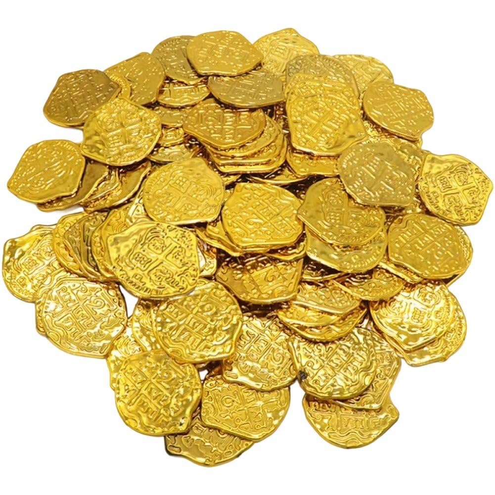 Brxmpn 100pcs Doubloon Coins, Gold Props Chest Games Tokens Pirate Coins Set for Pirate Adventure Themed Cosplay Party