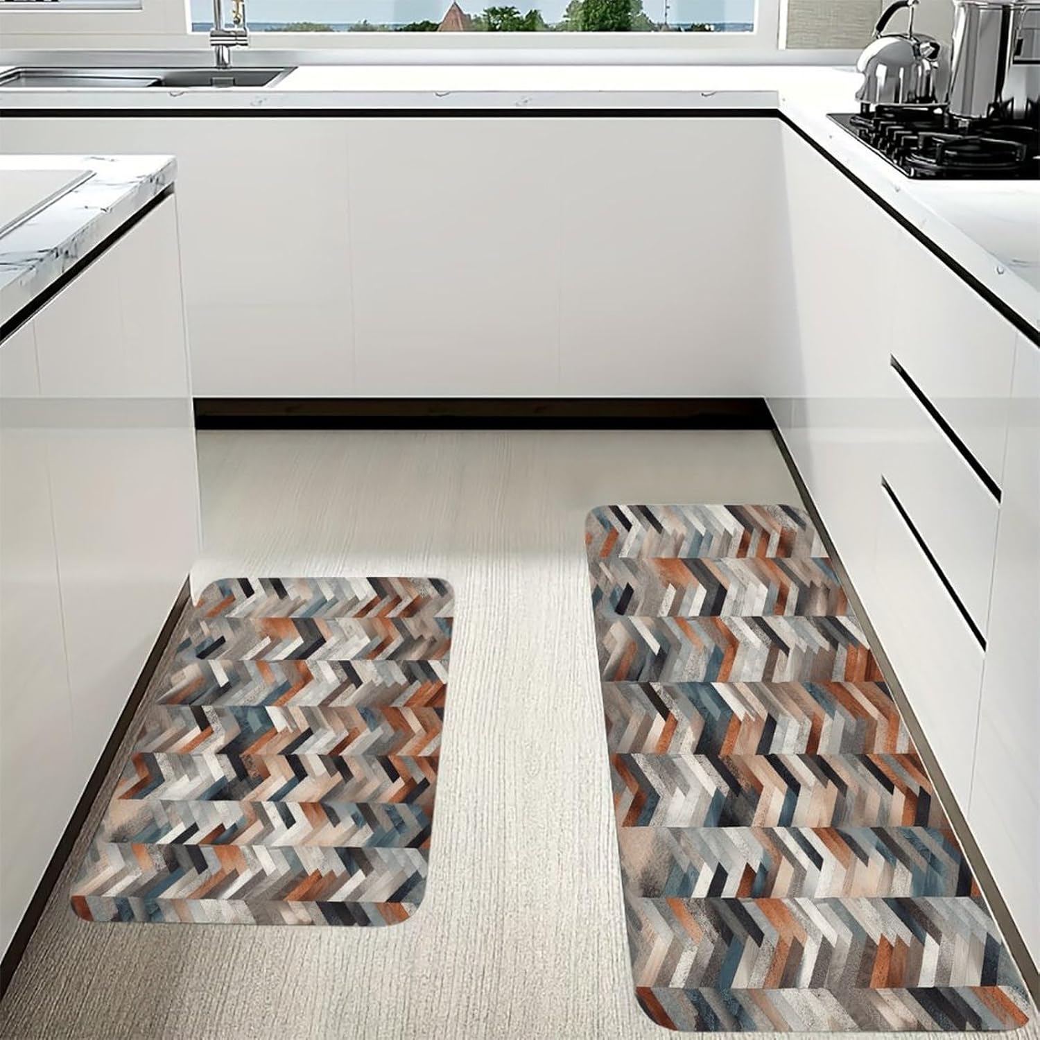 Gray Shape Pattern Kitchen Mats with 2PCS Non-Slip Washable,Kitchen Rug Heavy Duty Durable, Floor Mats for Kitchen,Office,Sink,Laundry