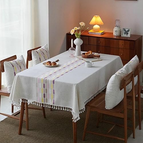 Miniatura 2 de Kitchen Tablecloth, 55 x 102 inch, Rectangle, Pink Purple, Polyester Geometric Pattern Table Cover