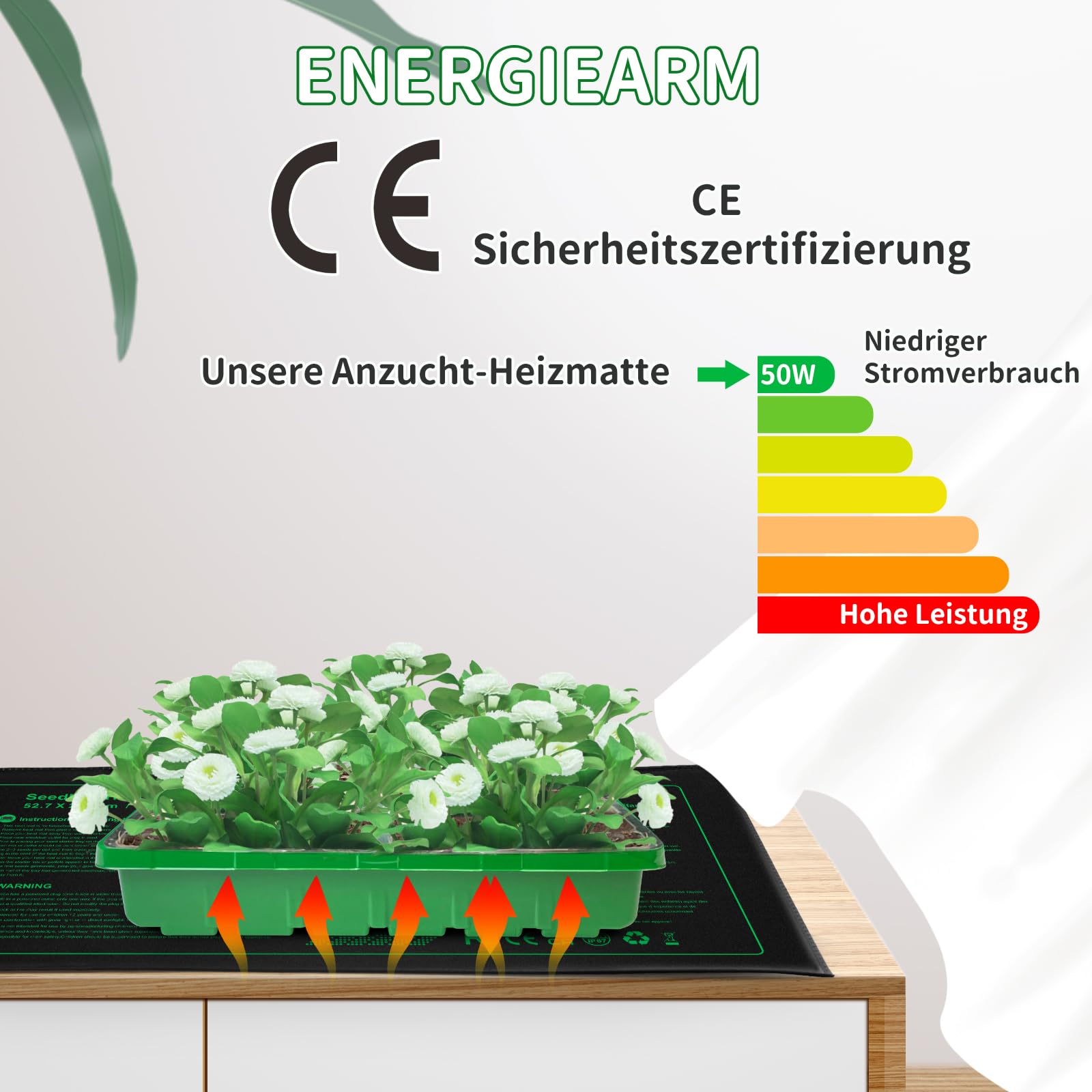NAMOTEK Alfombra calefactora para Plantas 52x24 cm - Alfombrilla térmica Impermeable para germinación e hidroponía - Duradera, estándar Met, Enchufe EU
