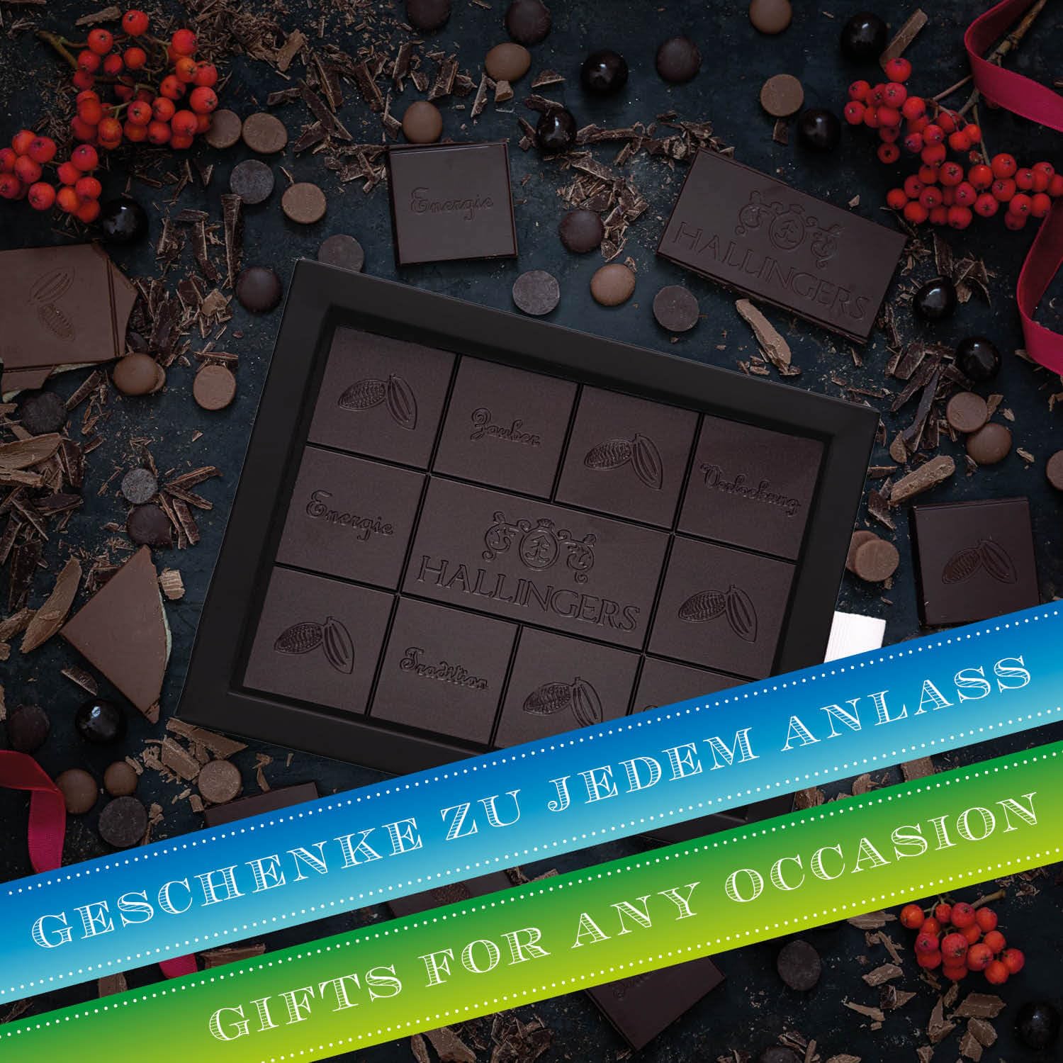 Hallingers Genuss Manufaktur Vegane Schokolade Glückwunsch-Geschenk - Tafel handgeschöpfter Edelkakao ohne Alkohol edler Karton 10x "Herzlichen Glüc..." Pur 85%, Geschenkidee für Frauen Männer