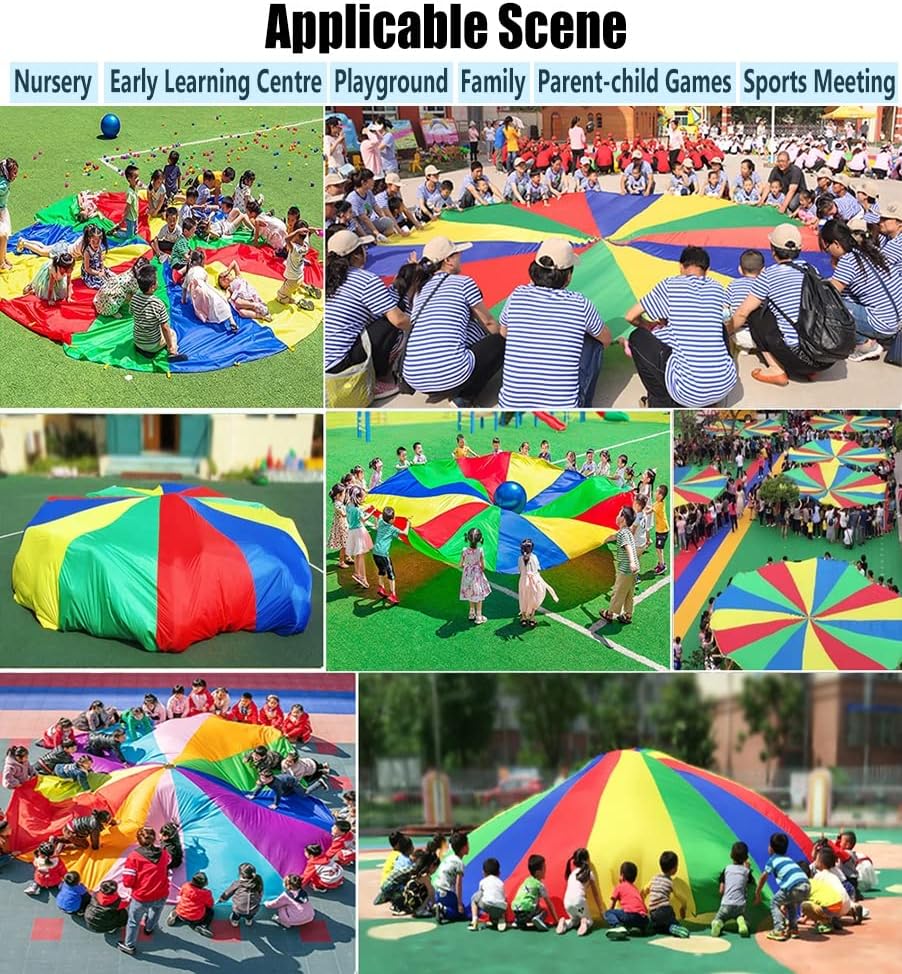 パラバルーン 1-12mの子供たちは、ハンドル、男の子の女の子の色の知覚おもちゃのパラシュート、軽量、持ち運びがカラフルなテントでレ