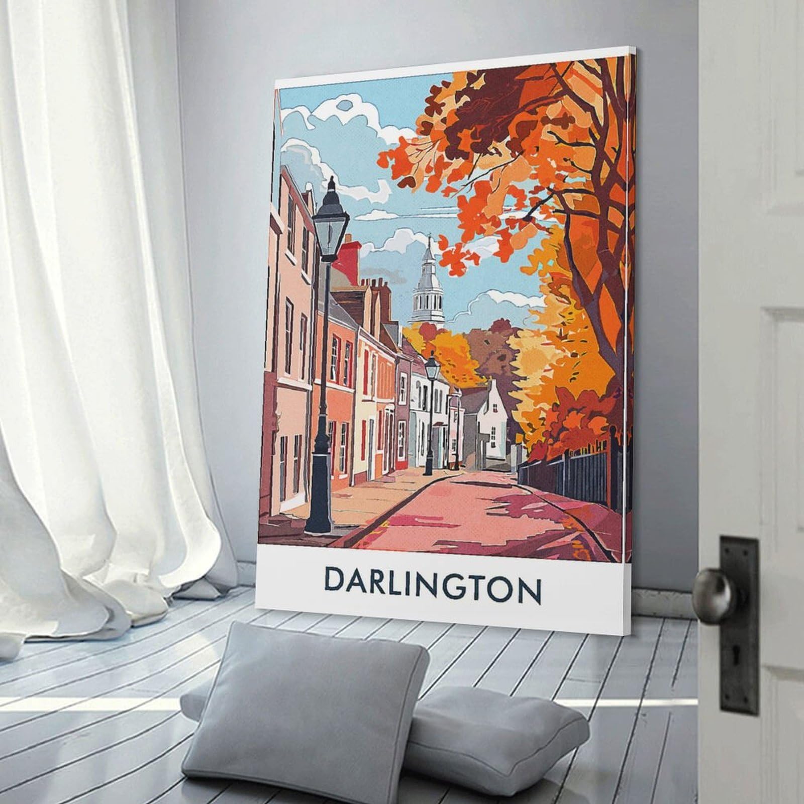 Junmoney Darlington Street Scene Canvas Wall Art, 20x30inch(50x75cm), for Bedroom Decor, Cosy Corners Or Studios, Stylish Decor for A Restful Room Update