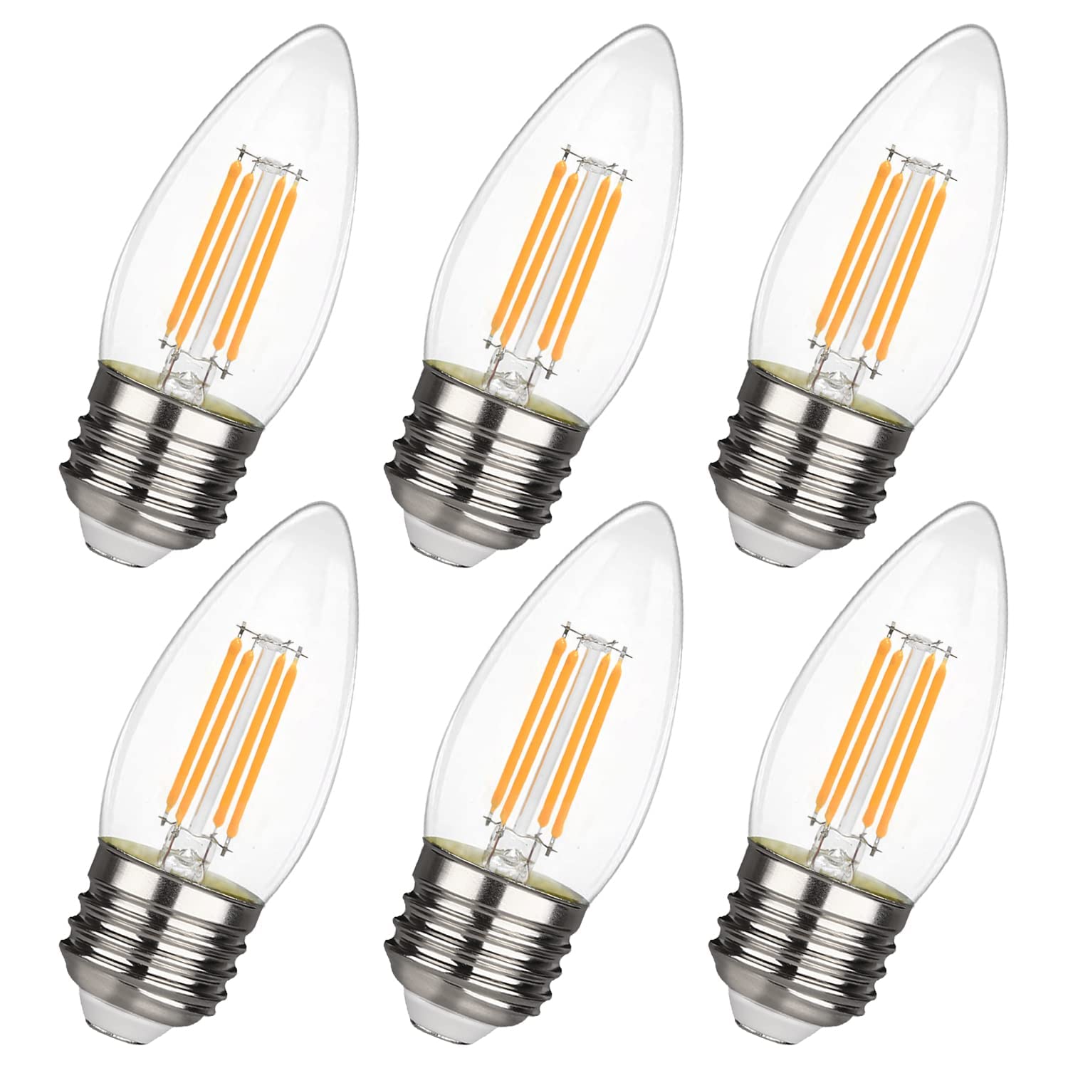 EMITTING LED Candelabra Bulb, 4W Dimmable 40W Equivalent,2700K Warm White 450LM, E26 Medium Base LED Candle Bulbs,UL Listed B11(C35) Clear Glass (B11-E26 Medium Base-6 Pack)