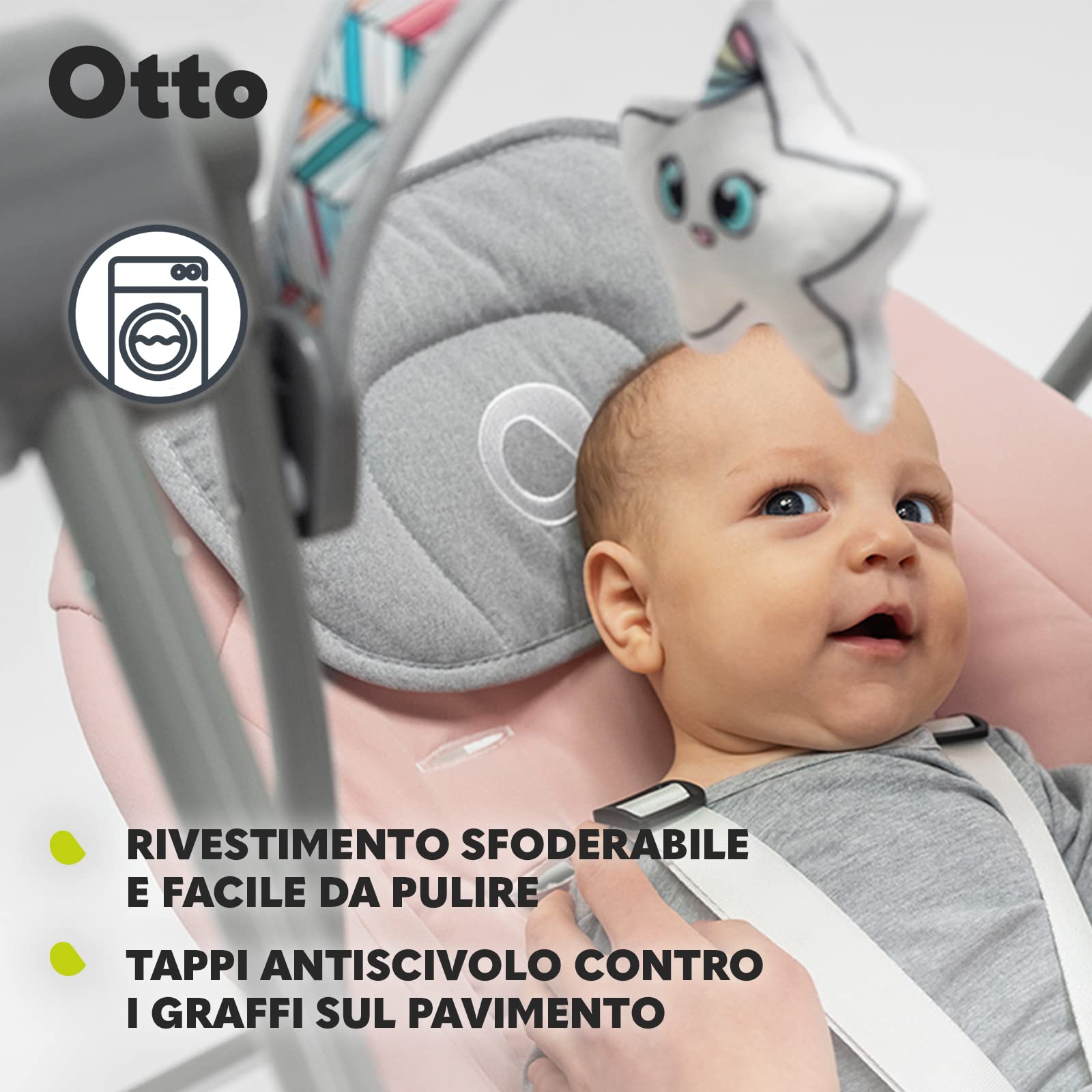 lionelo Otto Dondolo per Neonato e Bambini fino a 9kg Sdraietta con Giocattoli 5 Velocità Suoni Rilassanti Della Natura Altalena Portatile e Pieghevole Cinture a 5-punti Cavo di USB, Grigio