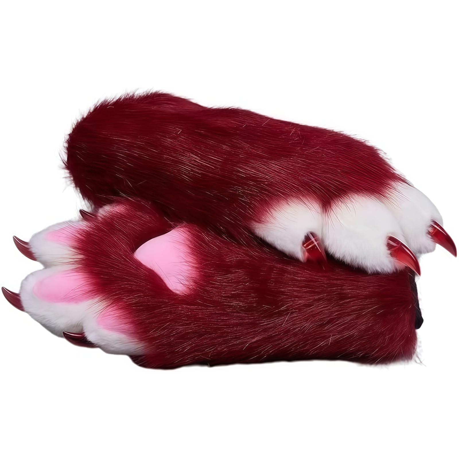 Fursuit paws gloves Multiple colors to choose from Furry claws Cosplay exhibition costumes Cat paw glove (wine red, One Size)