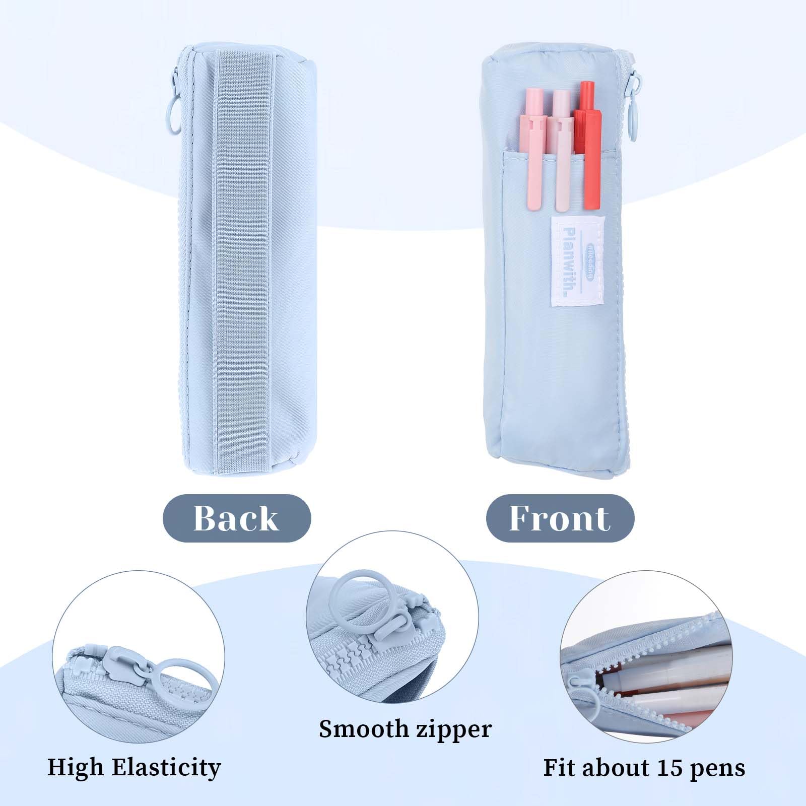 Tucnoeu Pen & Holder Small Zippered & Elastic Band Pencil Case for Notebooks & Books (Blue), Blau, 19 x 7 x 2,5 cm - Image 3