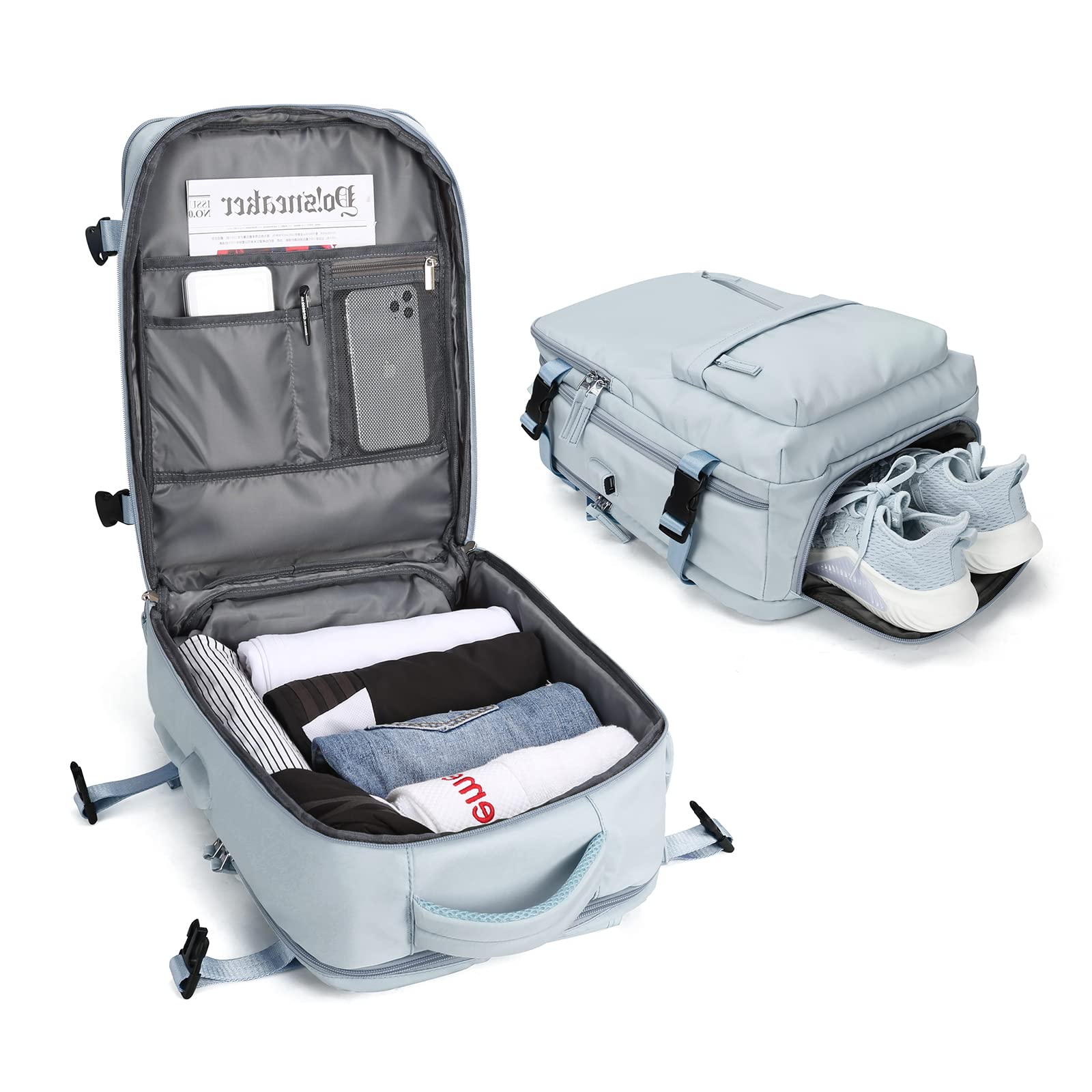 BJLFS Borse da Cabina per Ryanair 40×30×20 Zaino da Viaggio con Sottovuoto Bagaglio a Mano 40x20x25 Easyjet 45×36×20,Zaino Wizzair 40x30x20,Zaino Casual per laptop da 14 pollici per scuola