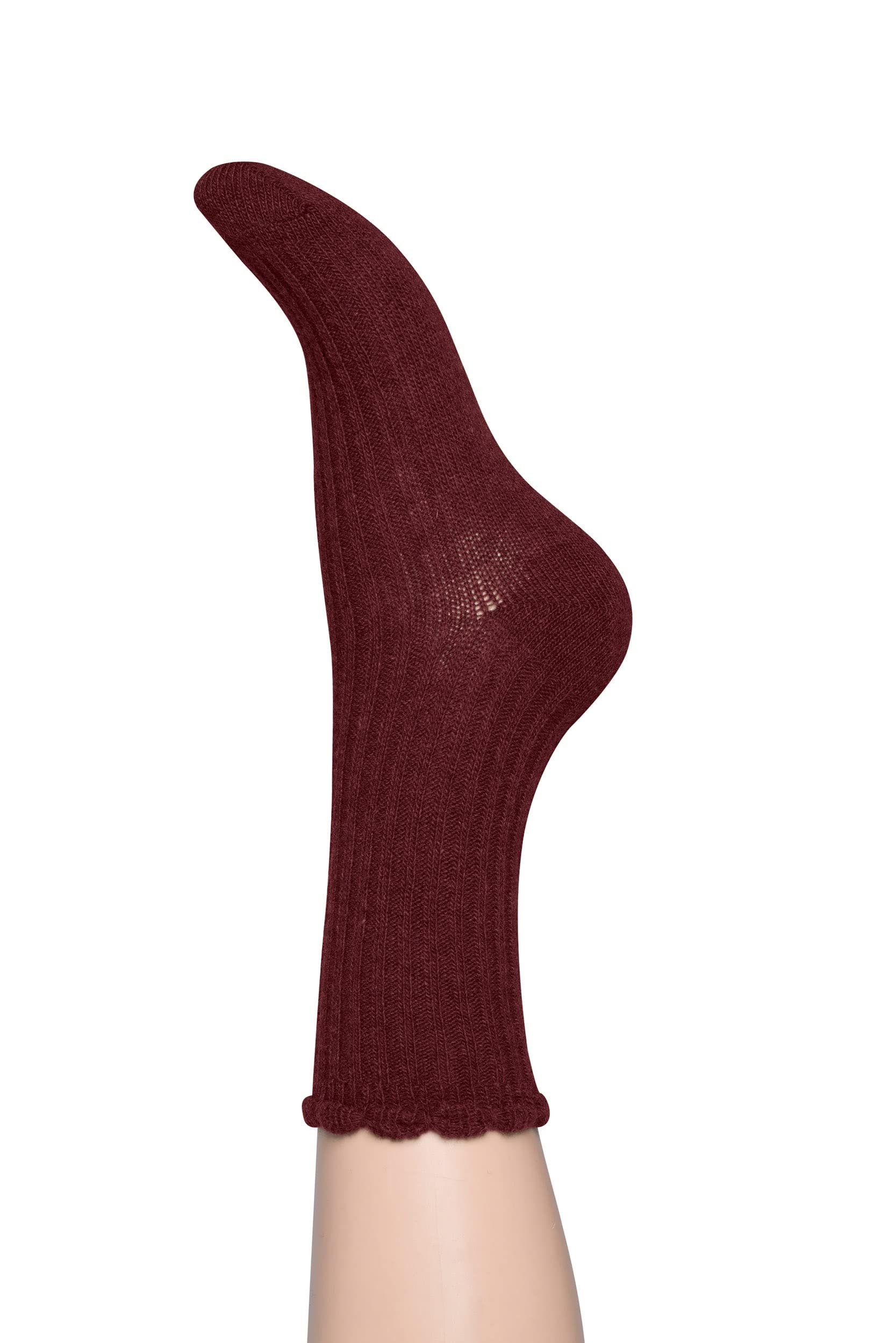 Charnos Wool Rib Scallop Sock Wine One Size