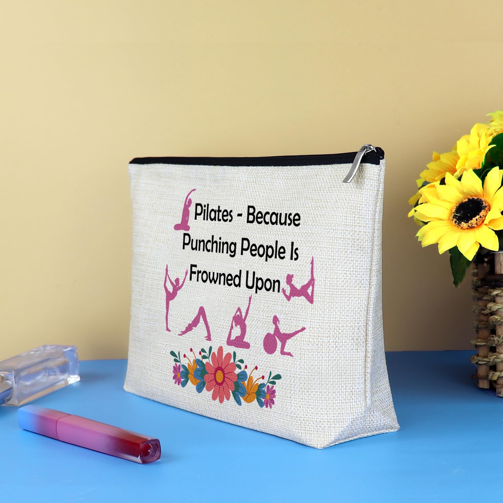 Pilates Gifts for Women Makeup Bag Pilates Instructor Teacher Gift Yoga Lover Gift Cosmetic Bag Birthday Mother's Day Thanksgiving Day Graduation Gifts for Sister Friends Coach Aunt Mom Makeup Pouch