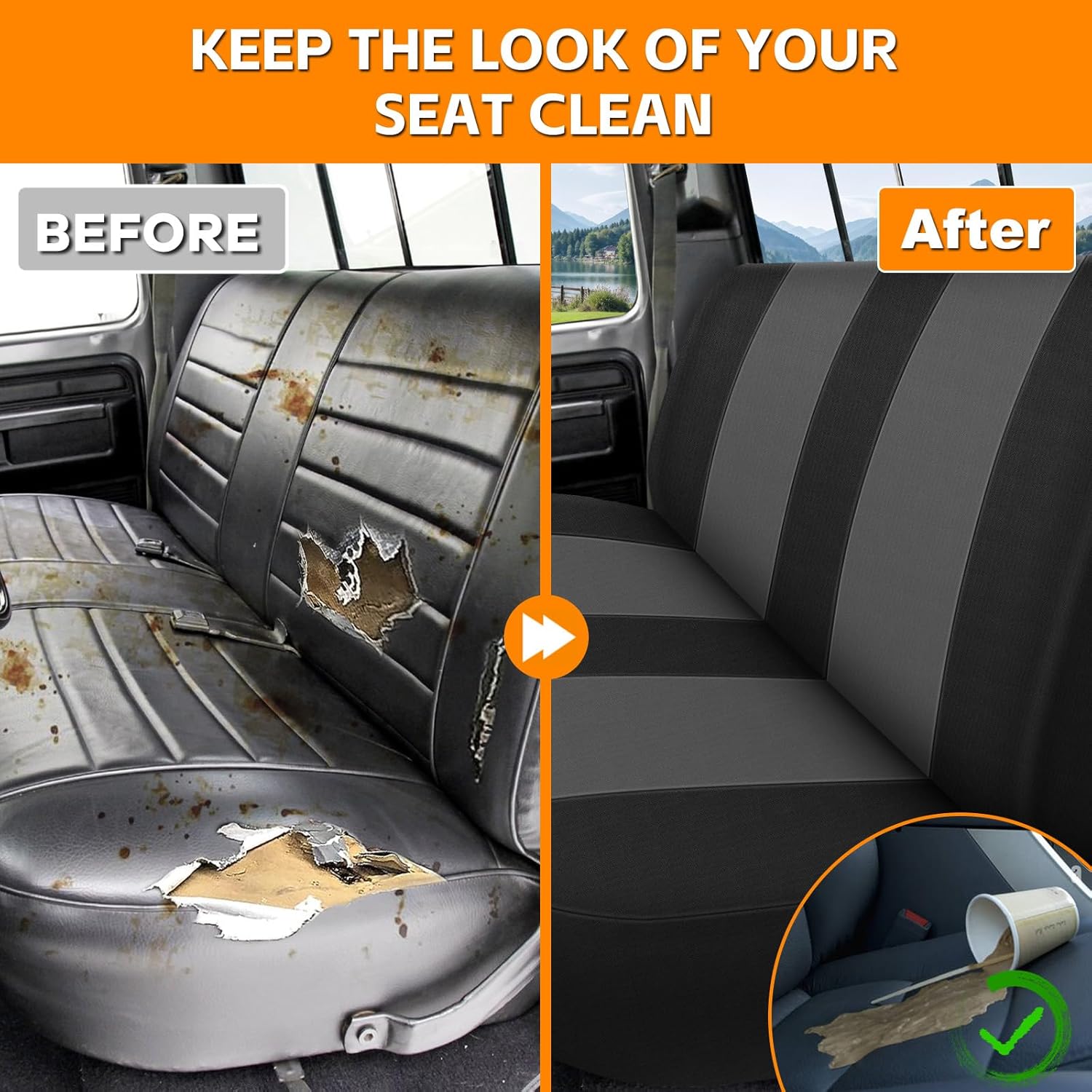 Seat Cover Compatible with 1969-1996 Ford F-Series Full Size Trucks Solid Bench Seat Without Headrests, Neoprene & Foam Padded Water Resistant