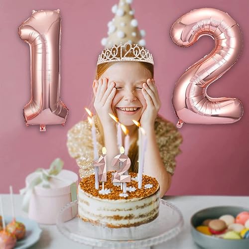 Miniatura 3 de Decoraciones de cumpleaños número 12 para niñas, incluye adorno para pastel de 12 años, banda de reina de cumpleaños con alfiler de perlas, corona