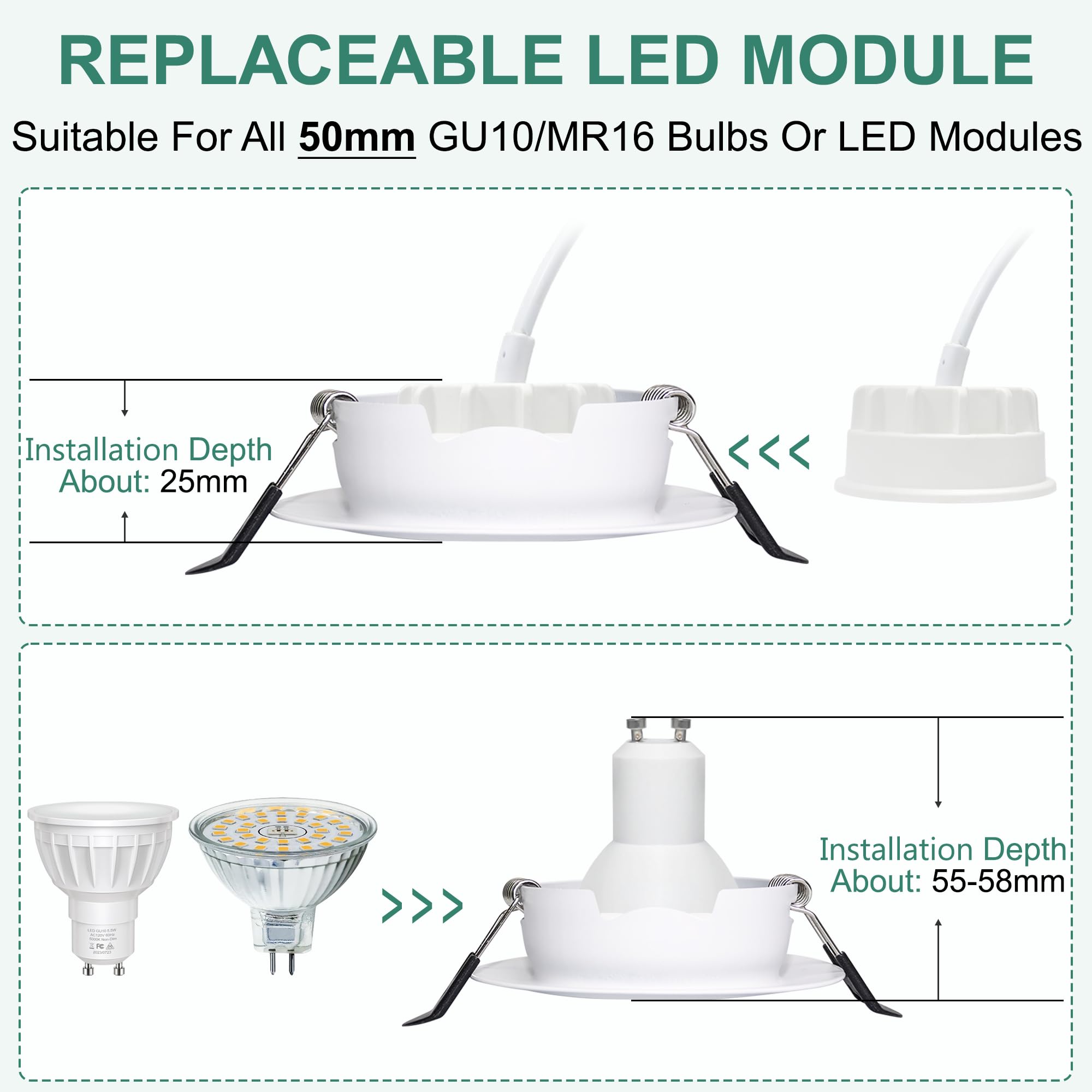 LED Einbaustrahler 230V Dimmbar 68mm 5.5W IP44 2700K Warmweiß 6er Set