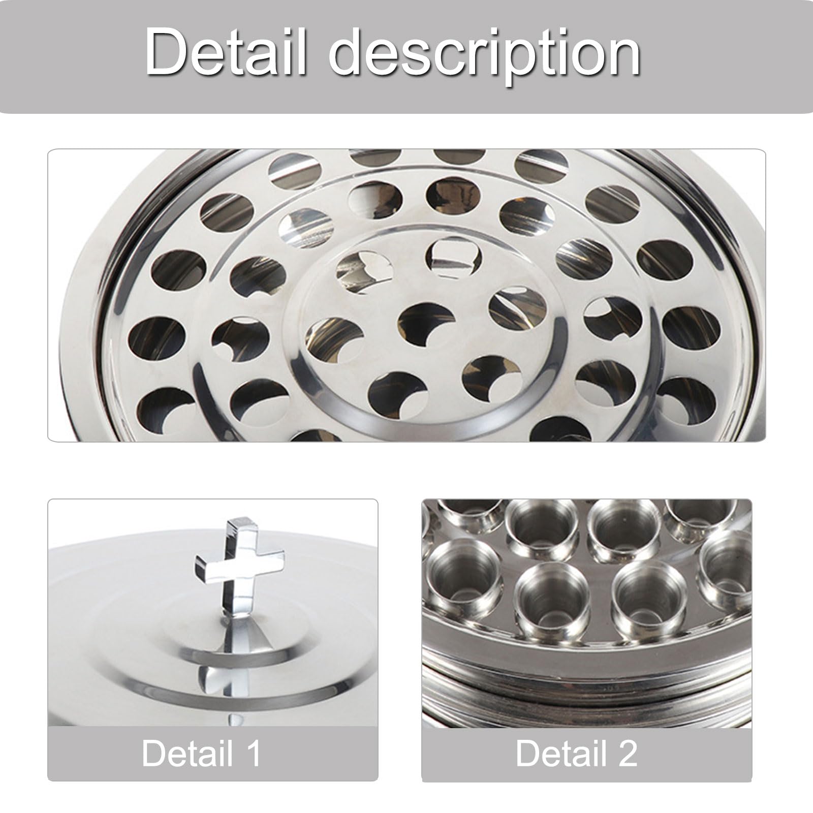 Pratico vassoio di comunione in acciaio inox 304 con coperchio per servizi religiosi 39 slot forniture stoviglie forniture lisce vassoio da portata