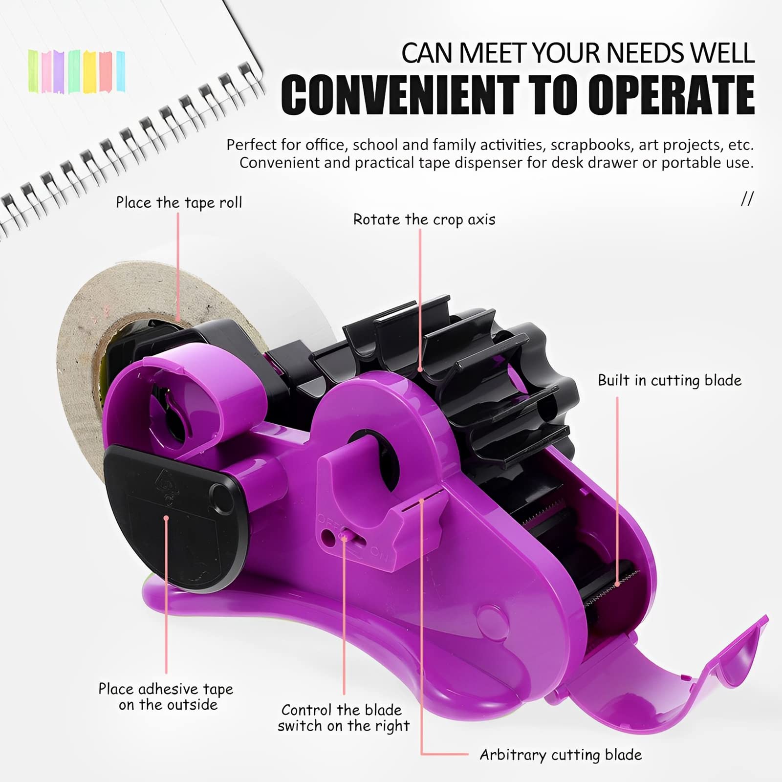 Heat Tape Dispenser Sublimation with Pen Holder Multiple Roll Cut Heat Tape Dispenser Portable Heat Tape Cut Dispenser Compact Sublimation Tape Dispensers for Heat Transfer Tape (Purple) - Image 4