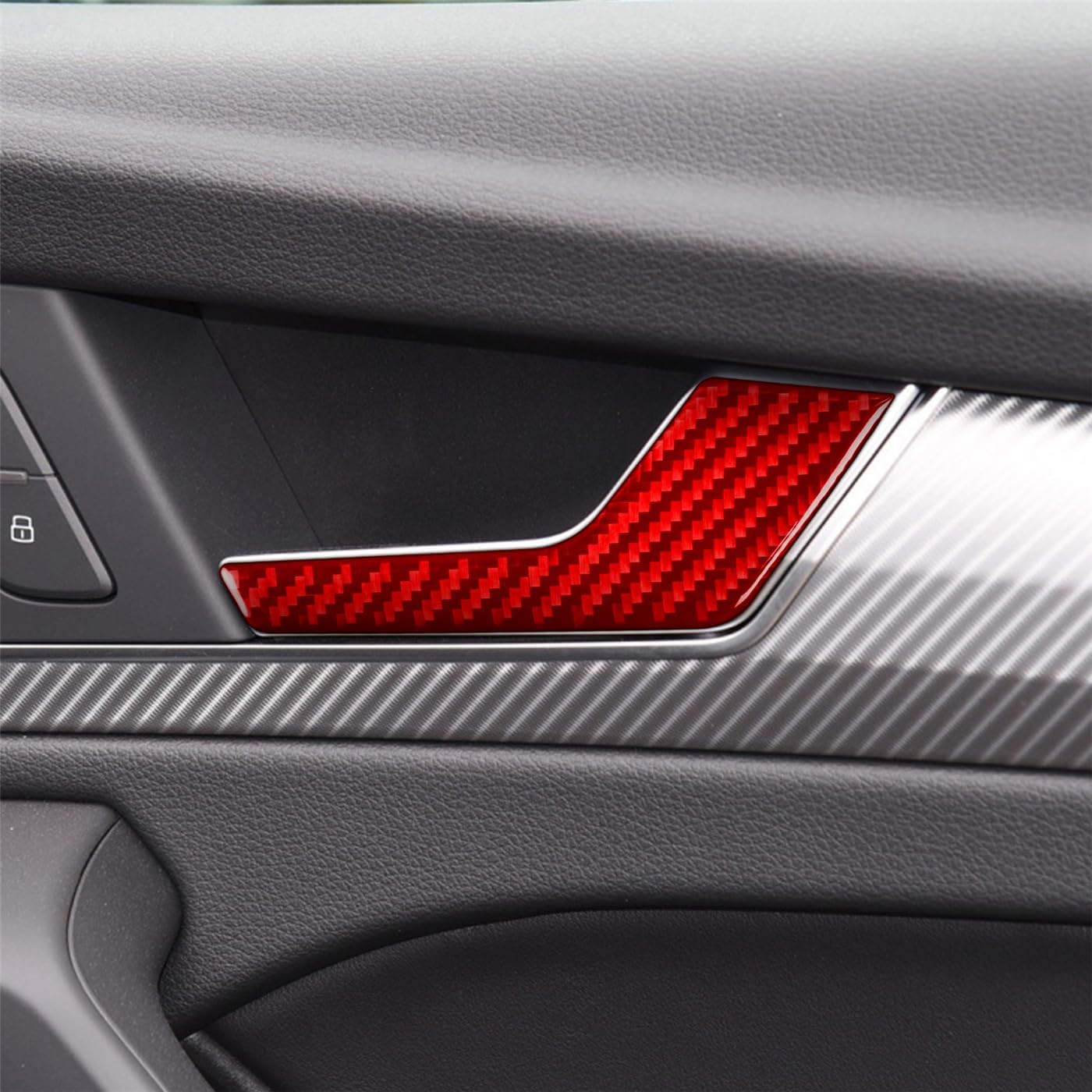 Q5L 2018-2023 Compatible with Car Interior Self Adhesive Dashboard Decal Carbon Fiber Red Sticker A49 (Interior Door Handle Type B)
