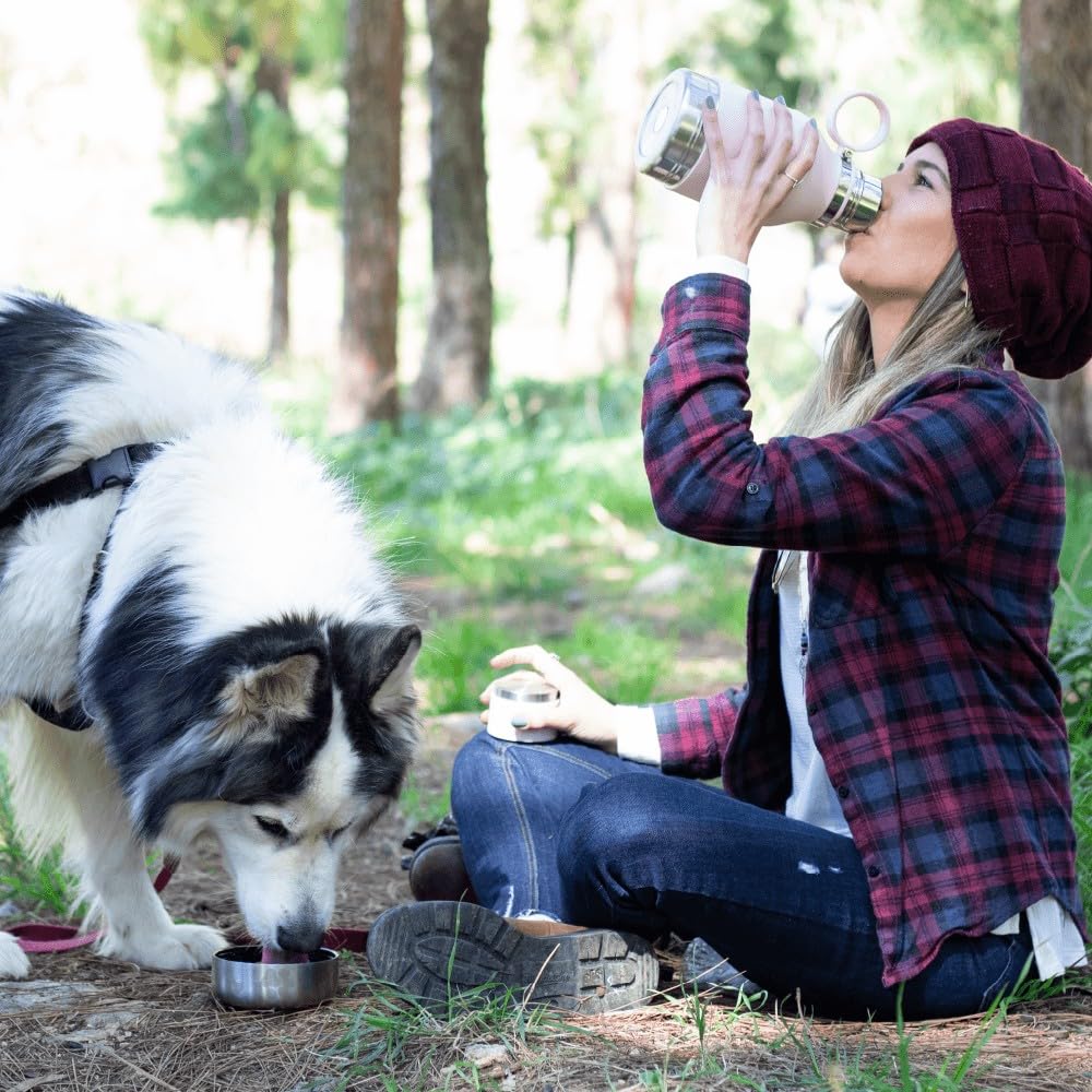 Asobu Chien – Gamelle pour Animal Domestique attachée à Une Bouteille d'eau Isotherme en Acier Inoxydable de 1 Litre, Bouteille d'eau Portable, Robuste, Anti-Fuite, pour l'extérieur, Les Voyages, la
