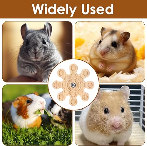 Chinchilla Chew Toys Natural Wooden Snowflake-Shaped Chinchilla Wheel, Interactive Hamster Chew Toys & Guinea Pig Toy for Cage Enrichment 6.3 Inch Diameter Wheel Spinner Interactive for Teeth