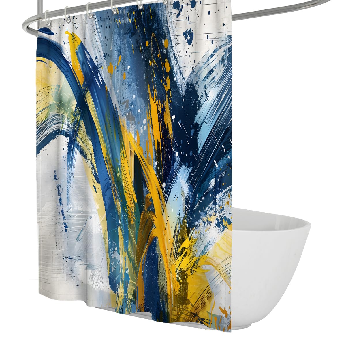Rideau de Douche expressionniste Abstrait Jaune Bleu W200xL200 cm