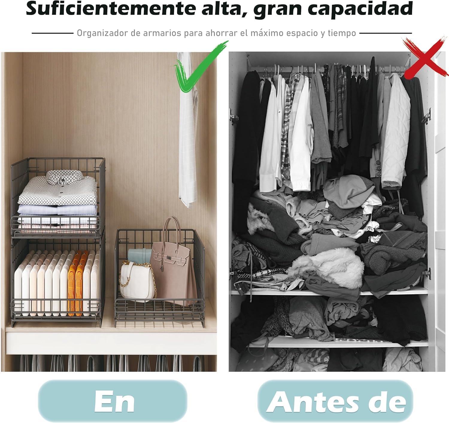 Organizador Armario de 6 Piezas Apilable Separadores Metal Negro UMDONX